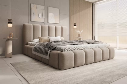 Čalouněná postel Aura 160x200 s úložným prostorem - tmavě béžová bouclé Quelle 05 Postel čalouněné Aura 160x200 s úložným prostorem- béžová bukla Quelle 05