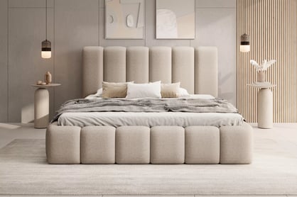 Čalouněná postel Aura 160x200 s úložným prostorem - tmavě béžová bouclé Quelle 05 Postel čalouněné Aura 160x200 s úložným prostorem- béžová bukla Quelle 05