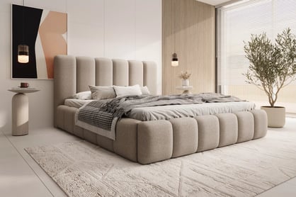 Čalouněná postel Aura 160x200 s úložným prostorem - béžová buklé Quelle 05 Postel čalouněné Aura 160x200 s úložným prostorem- béžová bukla Quelle 05