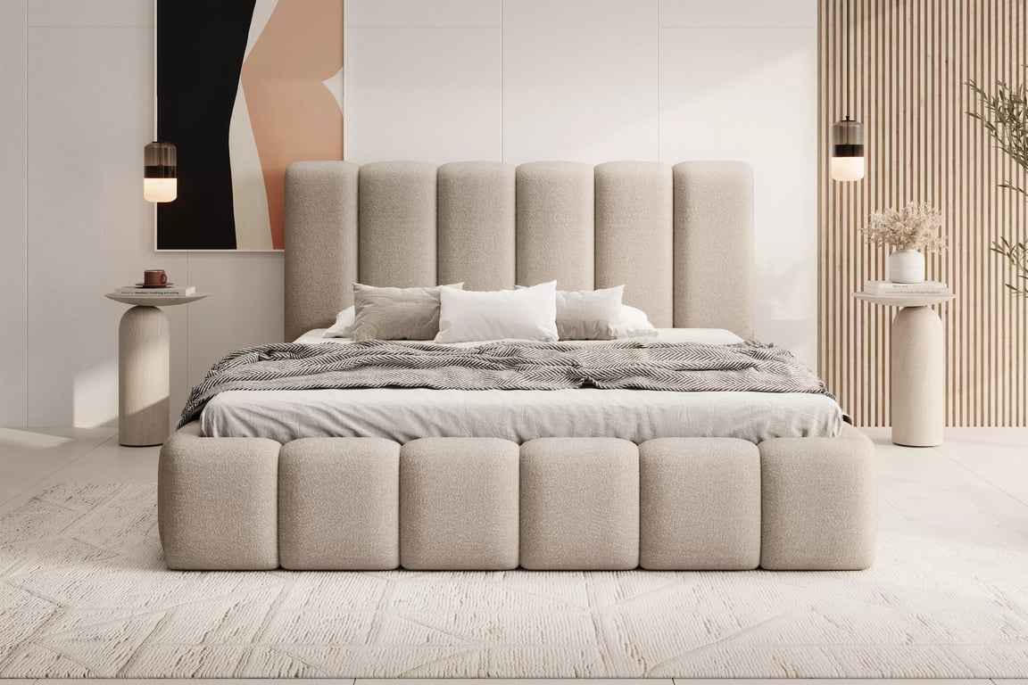 Čalouněná postel Aura 160x200 s úložným prostorem - béžová buklé Quelle 05 Postel čalouněné Aura 160x200 s úložným prostorem- béžová bukla Quelle 05