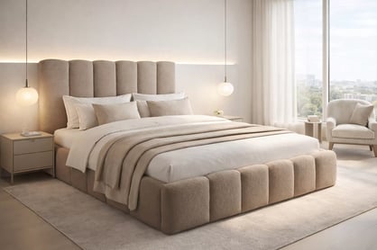 Čalúnená posteľ Aura 160x200 s úložným priestorom - tmavobéžová buklé Quelle 05 Posteľ čalúnená Aura 160x200 S vnútorným úložným priestorom- ciemno Béžová bukla Quelle 05