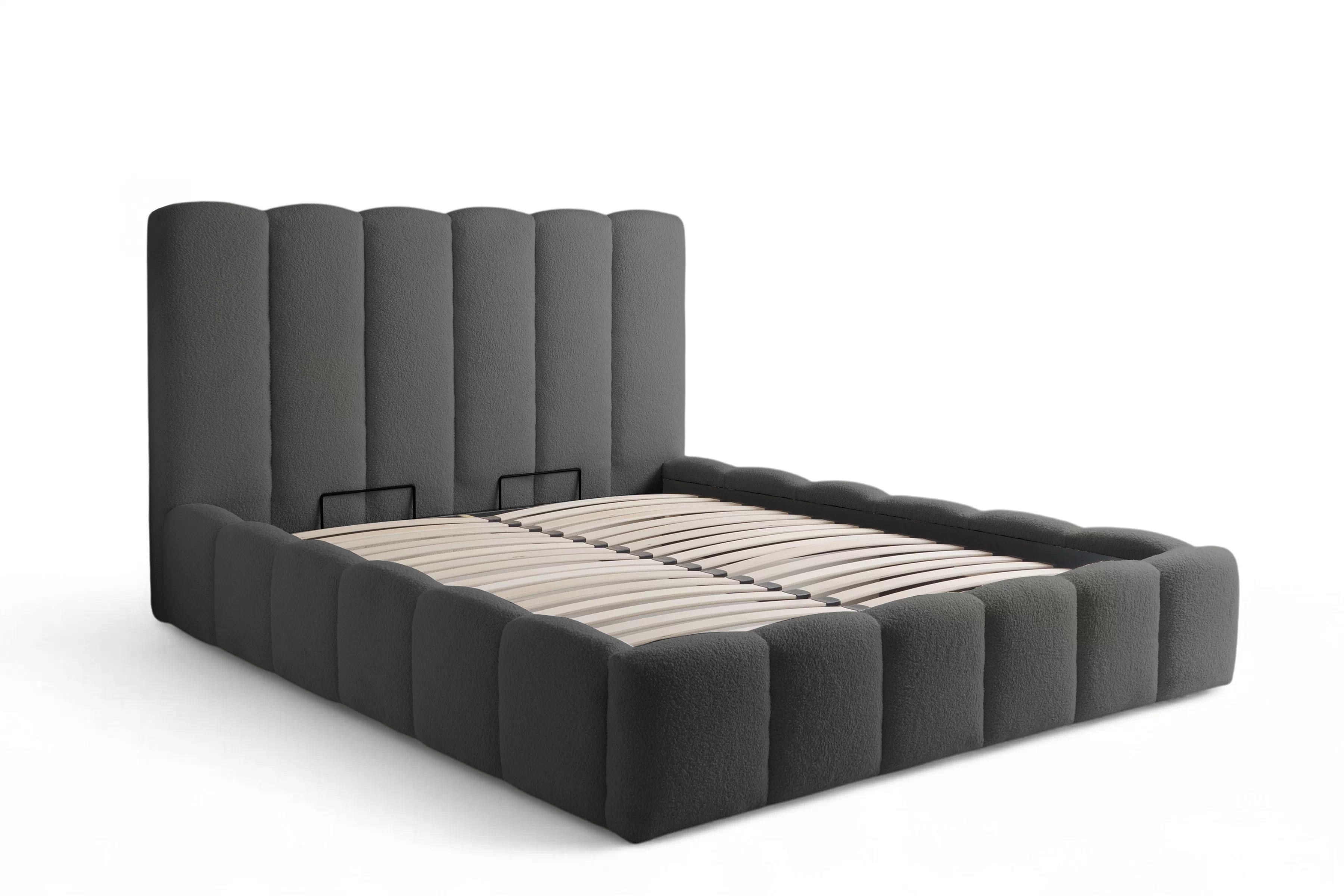 Manželská posteľ Aura 160x200 s úložným priestorom - tmavosivé buklé Quelle 92 Posteľ čalúnená Aura 160x200 S vnútorným úložným priestorom- ciemno šedá bukla Quelle 92