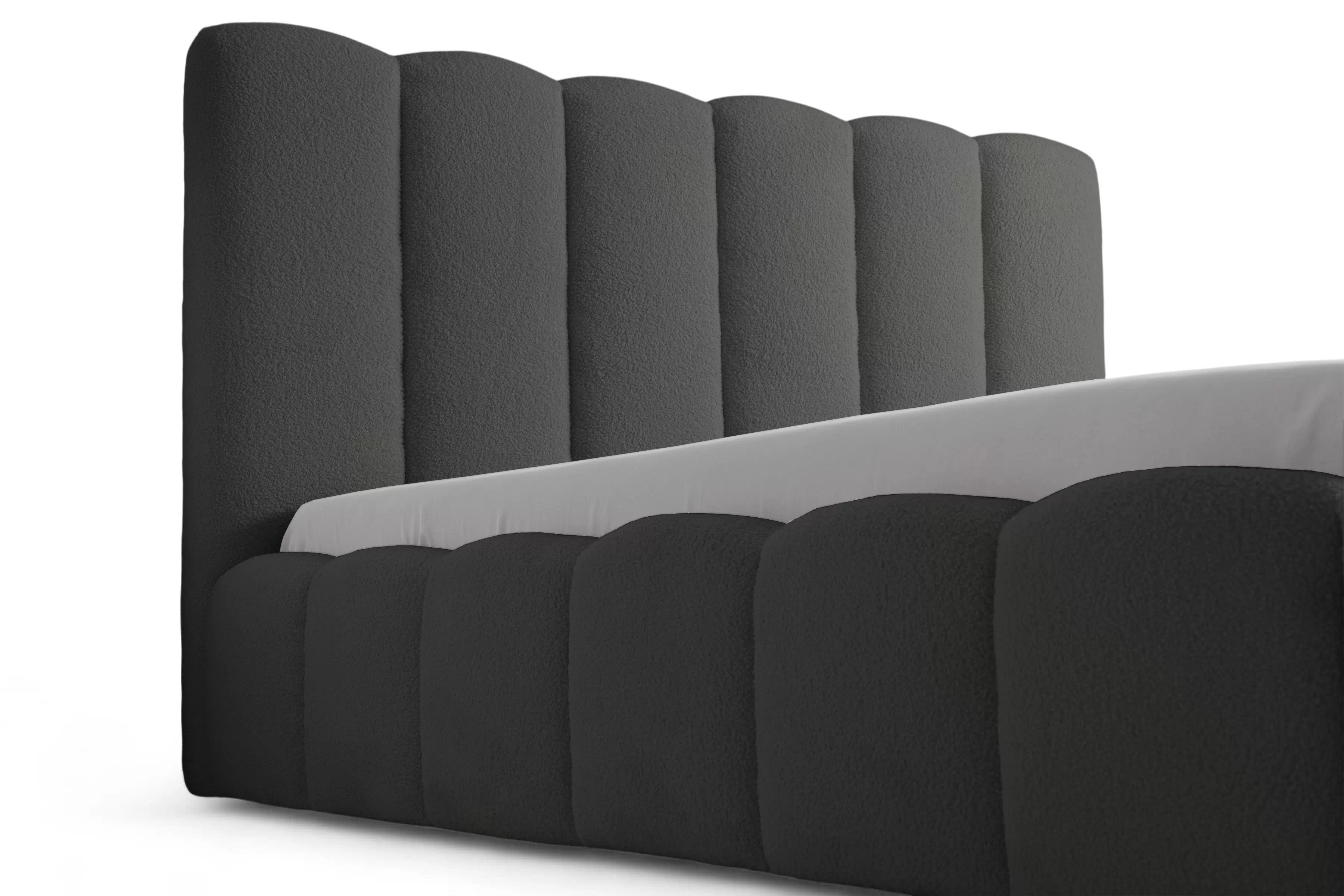 Manželská posteľ Aura 160x200 s úložným priestorom - tmavosivé buklé Quelle 92 Posteľ čalúnená Aura 160x200 S vnútorným úložným priestorom- ciemno šedá bukla Quelle 92