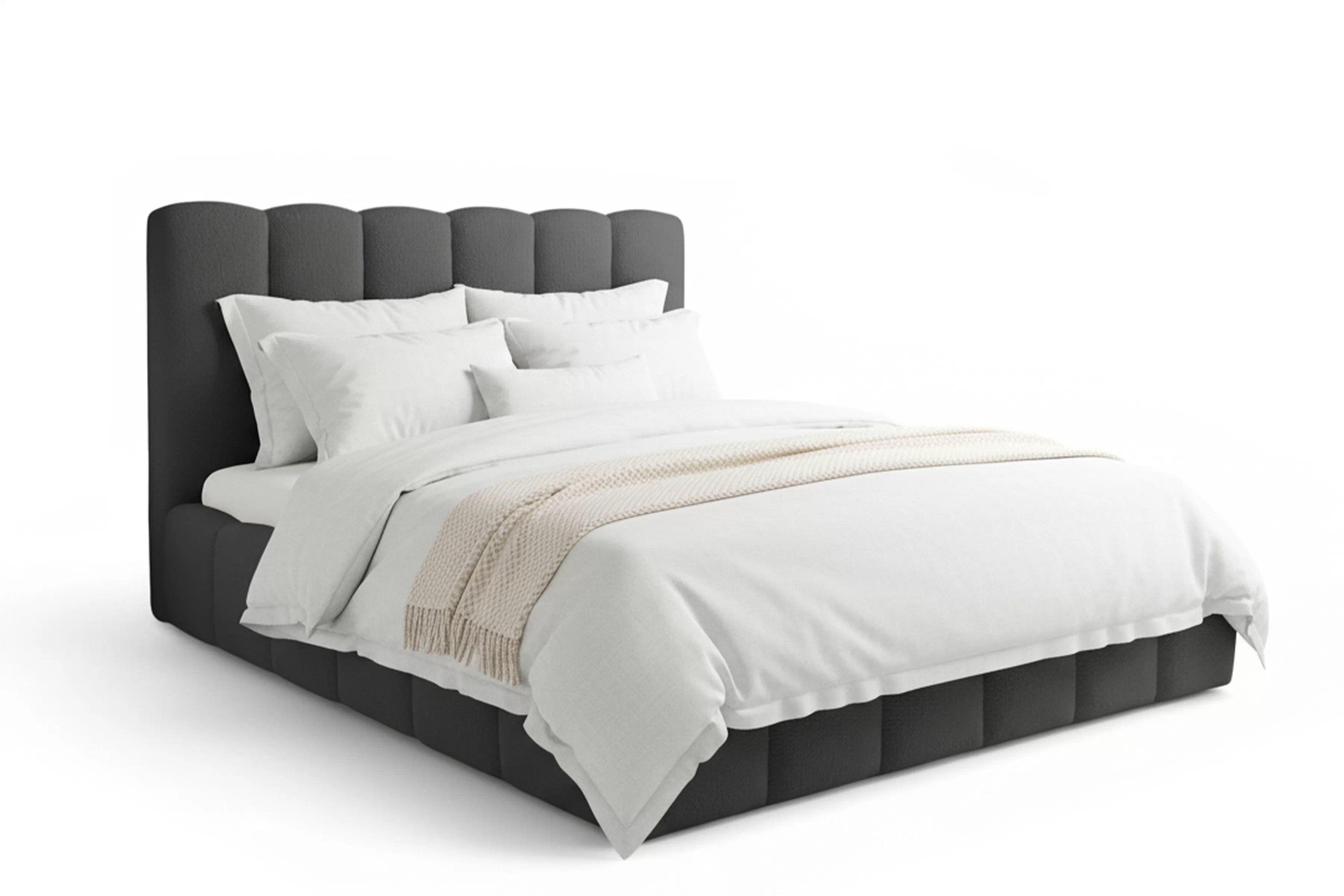 Manželská posteľ Aura 160x200 s úložným priestorom - tmavosivé buklé Quelle 92 Posteľ čalúnená Aura 160x200 S vnútorným úložným priestorom- ciemno šedá bukla Quelle 92