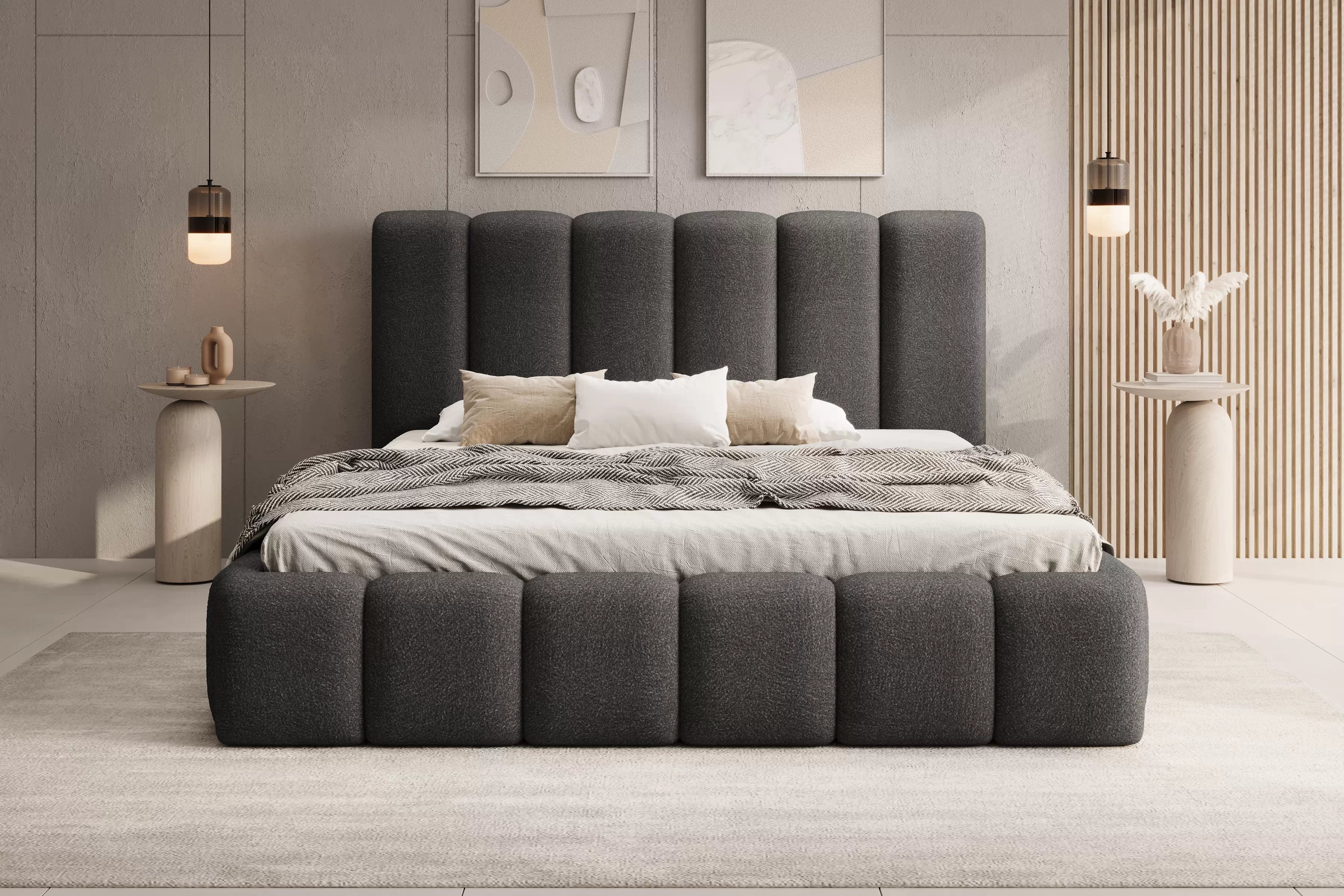 Čalouněná postel Aura 160x200 s úložným prostorem - tmavě šedá buklé Quelle 92 Postel čalouněné Aura 160x200 s úložným prostorem- ciemno šedá bukla Quelle 92