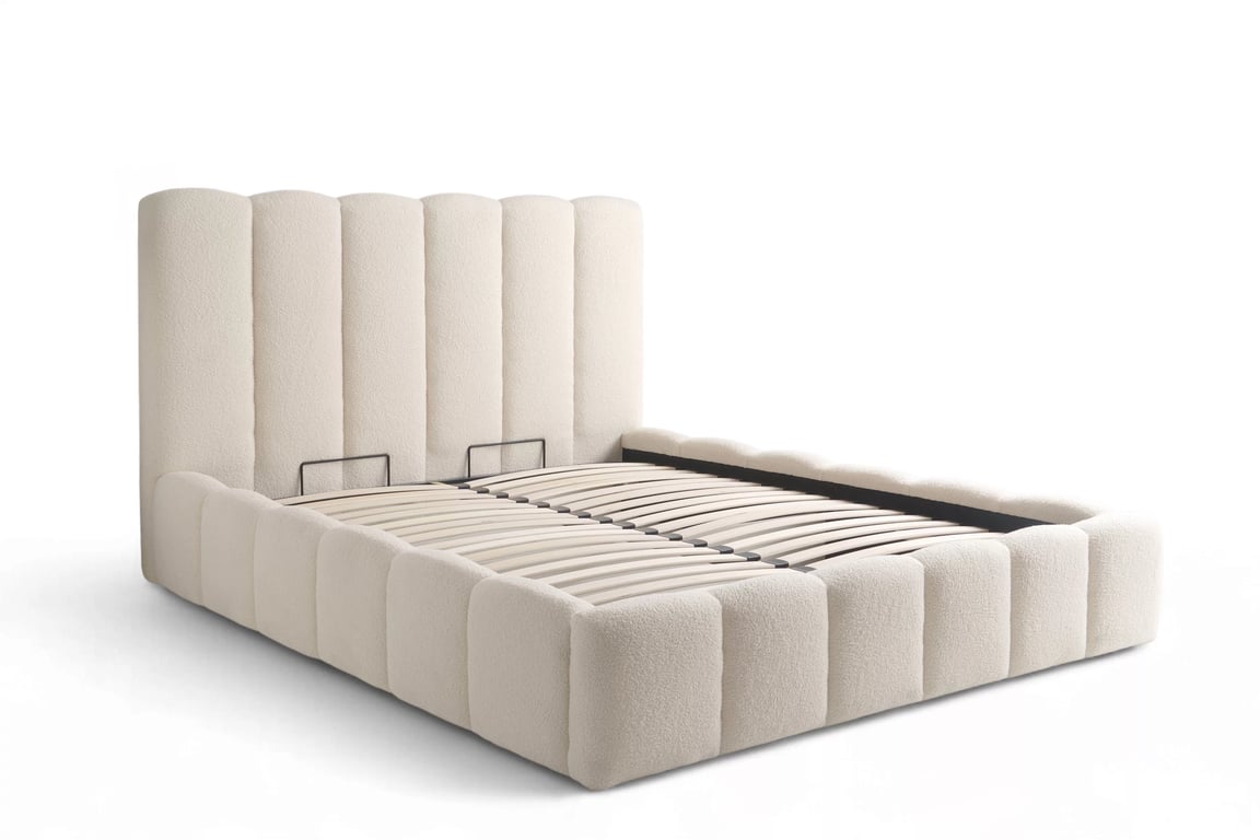 Čalúnená posteľ Aura s úložným priestorom 160x200 cm - svetlobéžová buklé Quelle 02 Posteľ čalúnená Aura 160x200 S vnútorným úložným priestorom- svetlý Béžová bukla Quelle 02