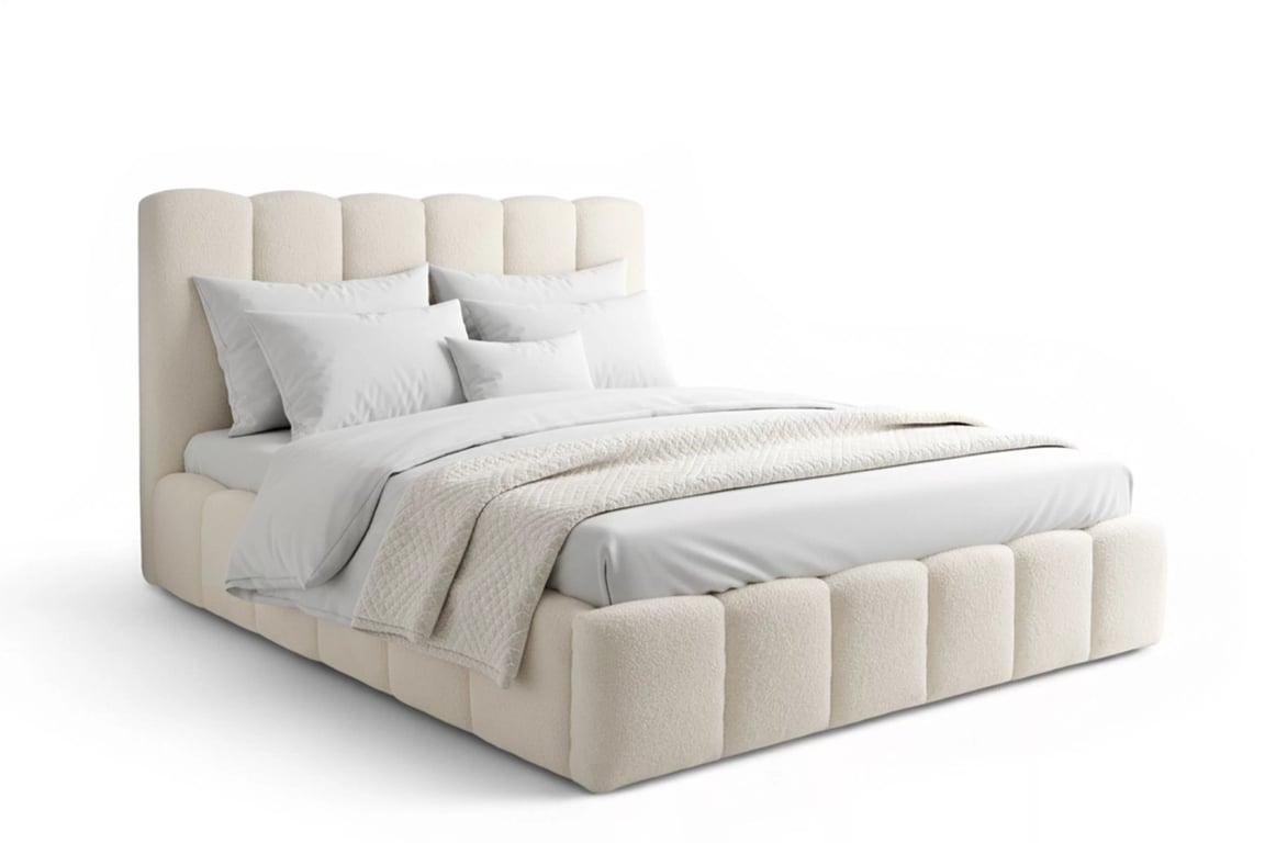 Čalúnená posteľ Aura s úložným priestorom 160x200 cm - svetlobéžová buklé Quelle 02 Posteľ čalúnená Aura 160x200 S vnútorným úložným priestorom- svetlý Béžová bukla Quelle 02