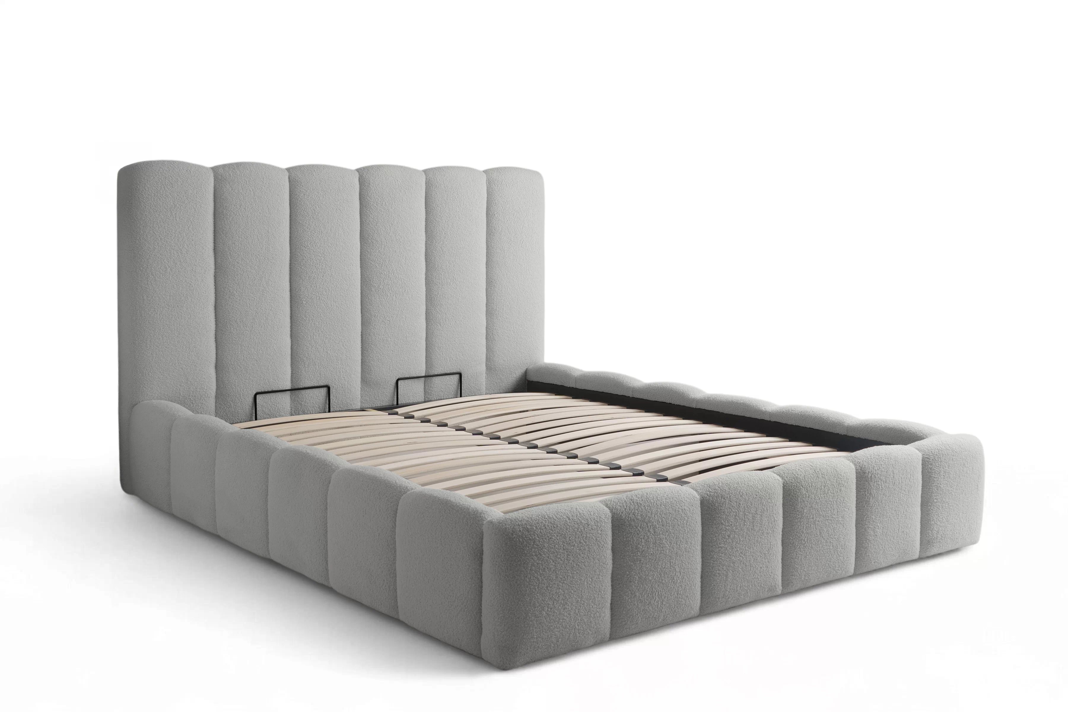 Manželská posteľ Aura 160x200 s úložným priestorom - sivé buklé Quelle 83 Posteľ čalúnená Aura 160x200 S vnútorným úložným priestorom- šedá bukla Quelle 83