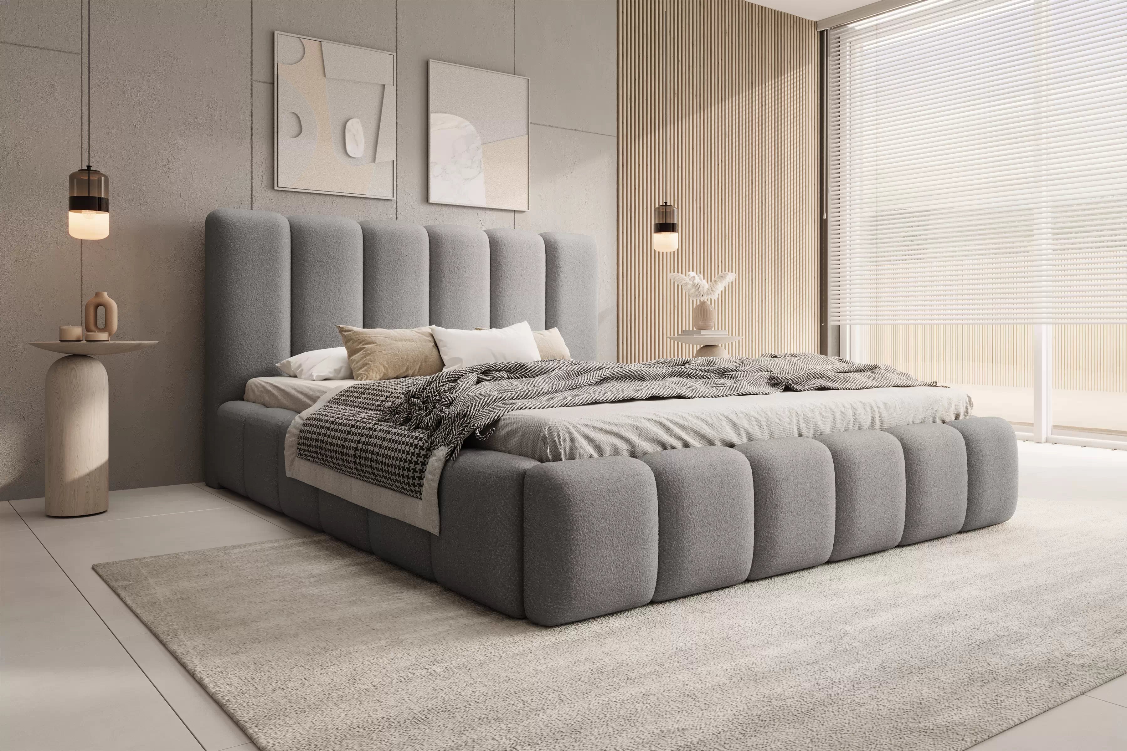 Čalouněná postel Aura 160x200 s úložným prostorem - šedá buklé Quelle 83 Postel čalouněné Aura 160x200 s úložným prostorem- šedá bukla Quelle 83