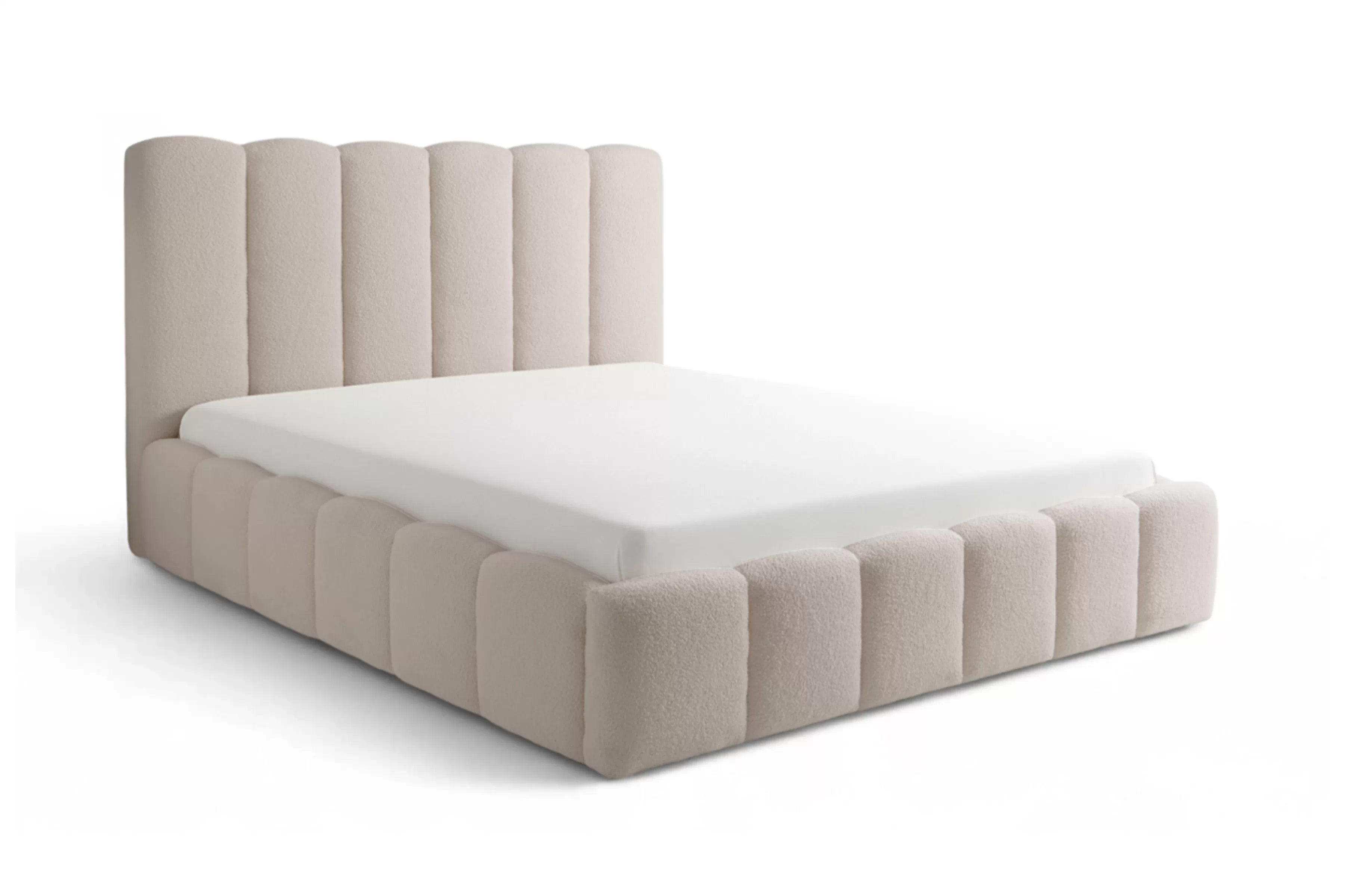 Čalúnená posteľ Aura 180x200 s úložným priestorom - béžová buklé Quelle 03 Posteľ čalúnená Aura 180x200 S vnútorným úložným priestorom- Béžová bukla Quelle 03