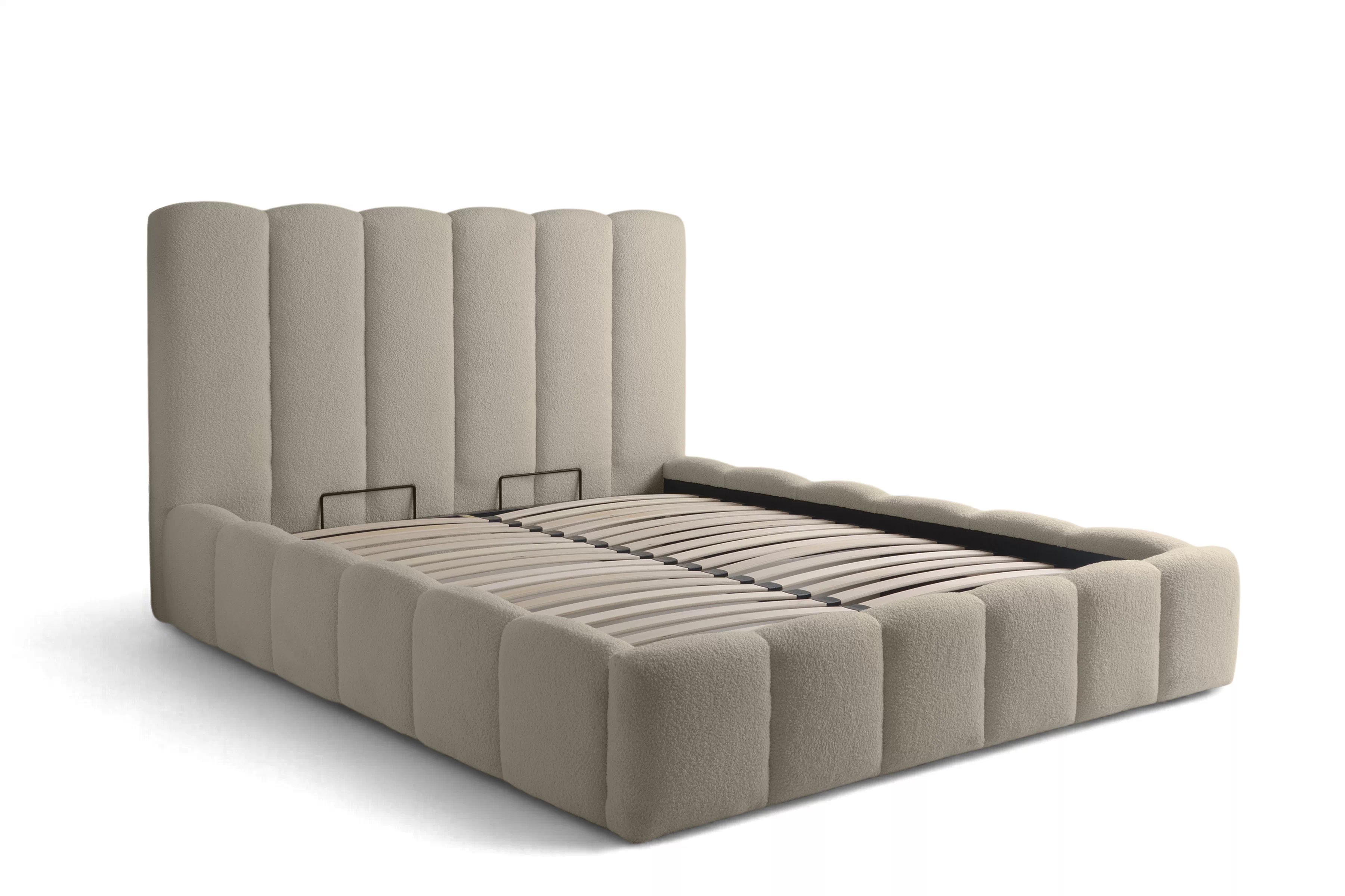 Manželská posteľ Aura 180x200 s úložným priestorom - béžové buklé Quelle 05 Posteľ čalúnená Aura 180x200 S vnútorným úložným priestorom- Béžová bukla Quelle 05 