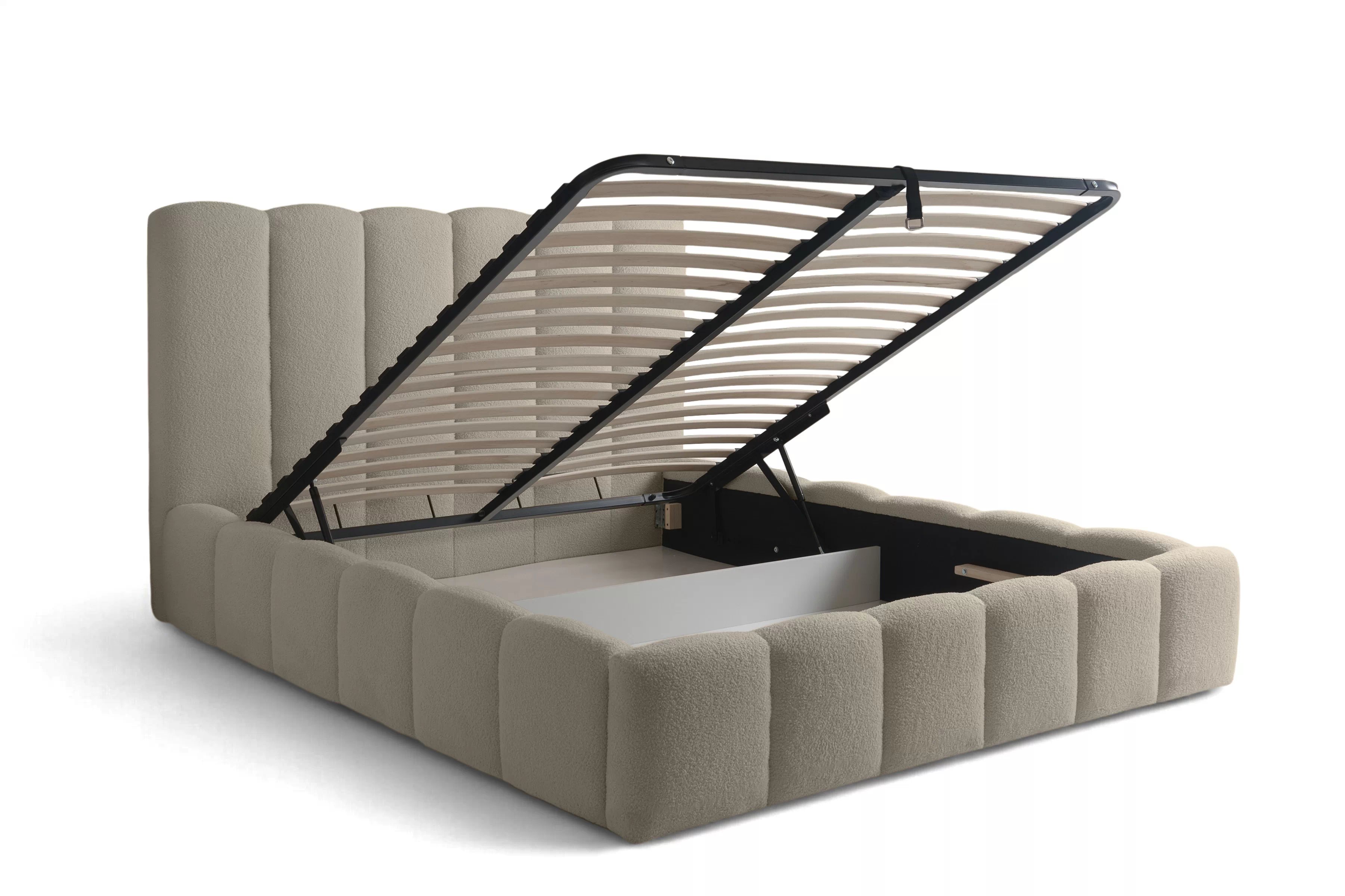 Manželská posteľ Aura 180x200 s úložným priestorom - béžové buklé Quelle 05 Posteľ čalúnená Aura 180x200 S vnútorným úložným priestorom- Béžová bukla Quelle 05 