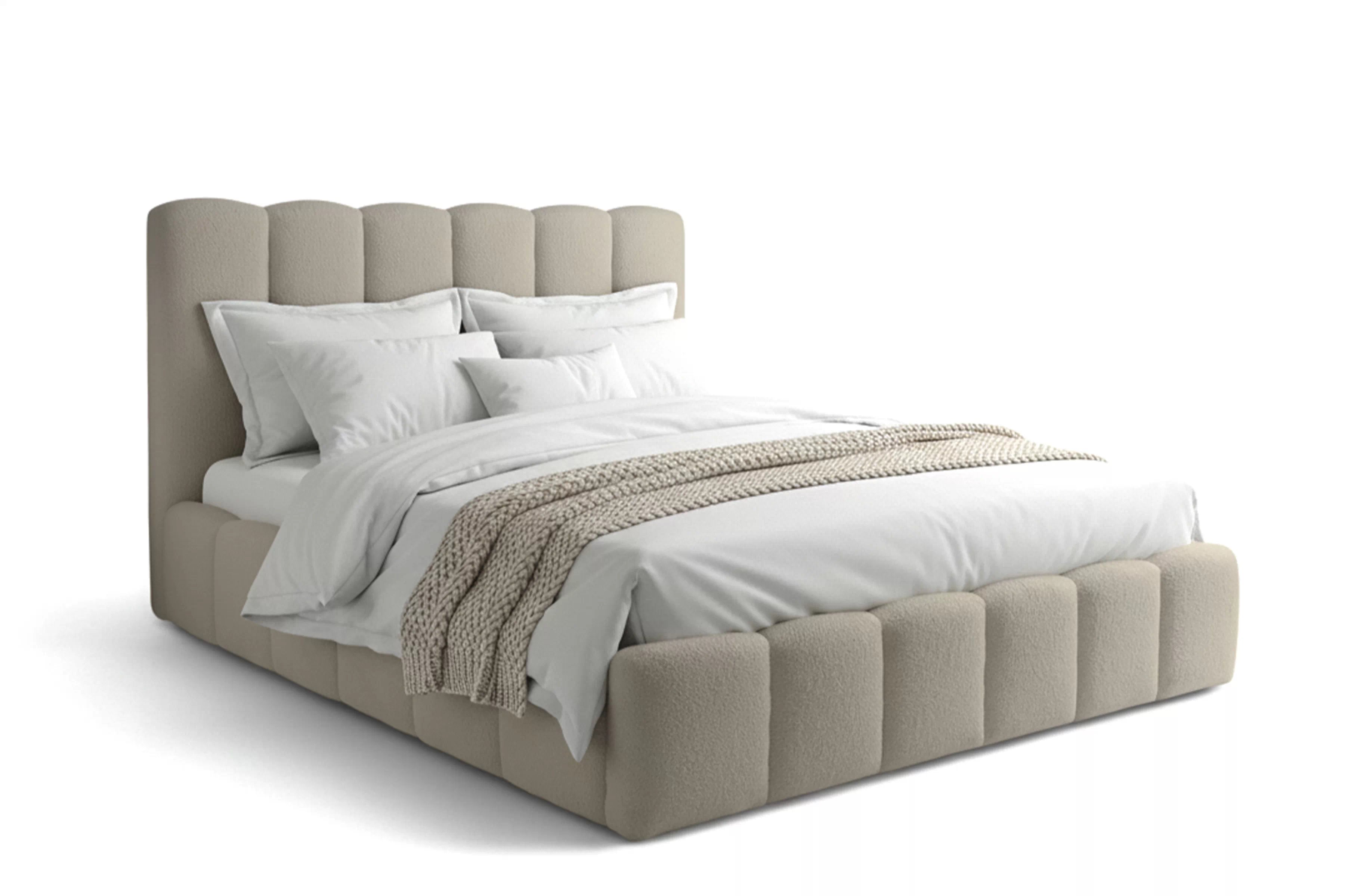 Manželská posteľ Aura 180x200 s úložným priestorom - béžové buklé Quelle 05 Posteľ čalúnená Aura 180x200 S vnútorným úložným priestorom- Béžová bukla Quelle 05 