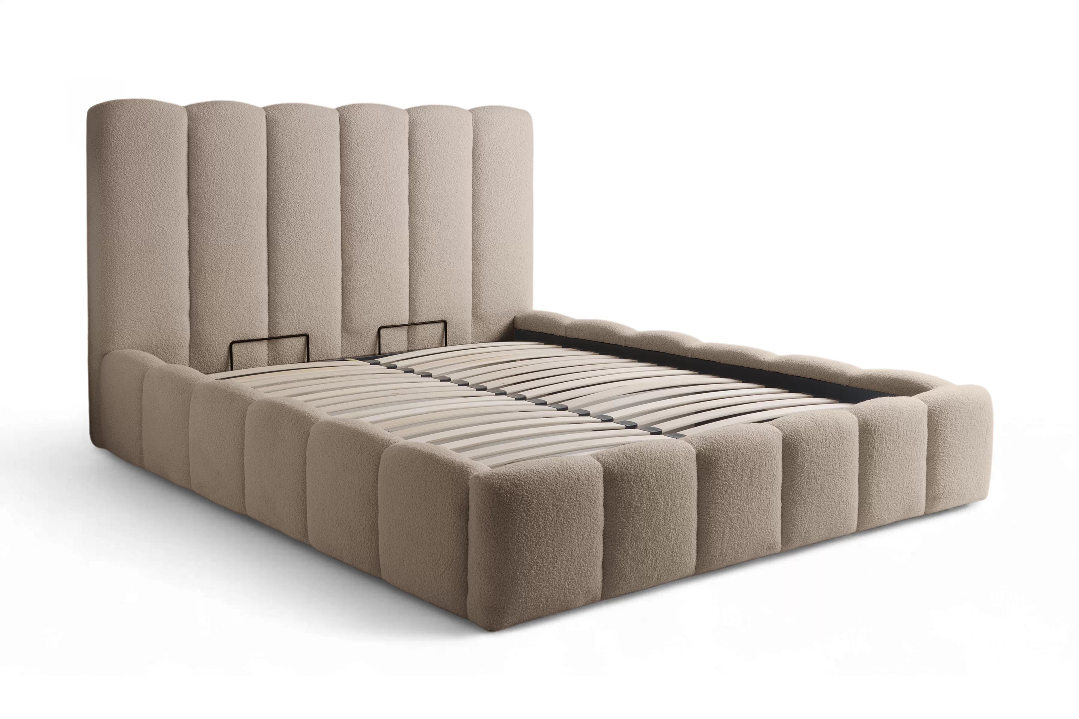 Čalúnená posteľ Aura 180x200 s úložným priestorom - tmavobéžová buklé Quelle 05 Posteľ čalúnená Aura 180x200 S vnútorným úložným priestorom- ciemno Béžová bukla Quelle 05