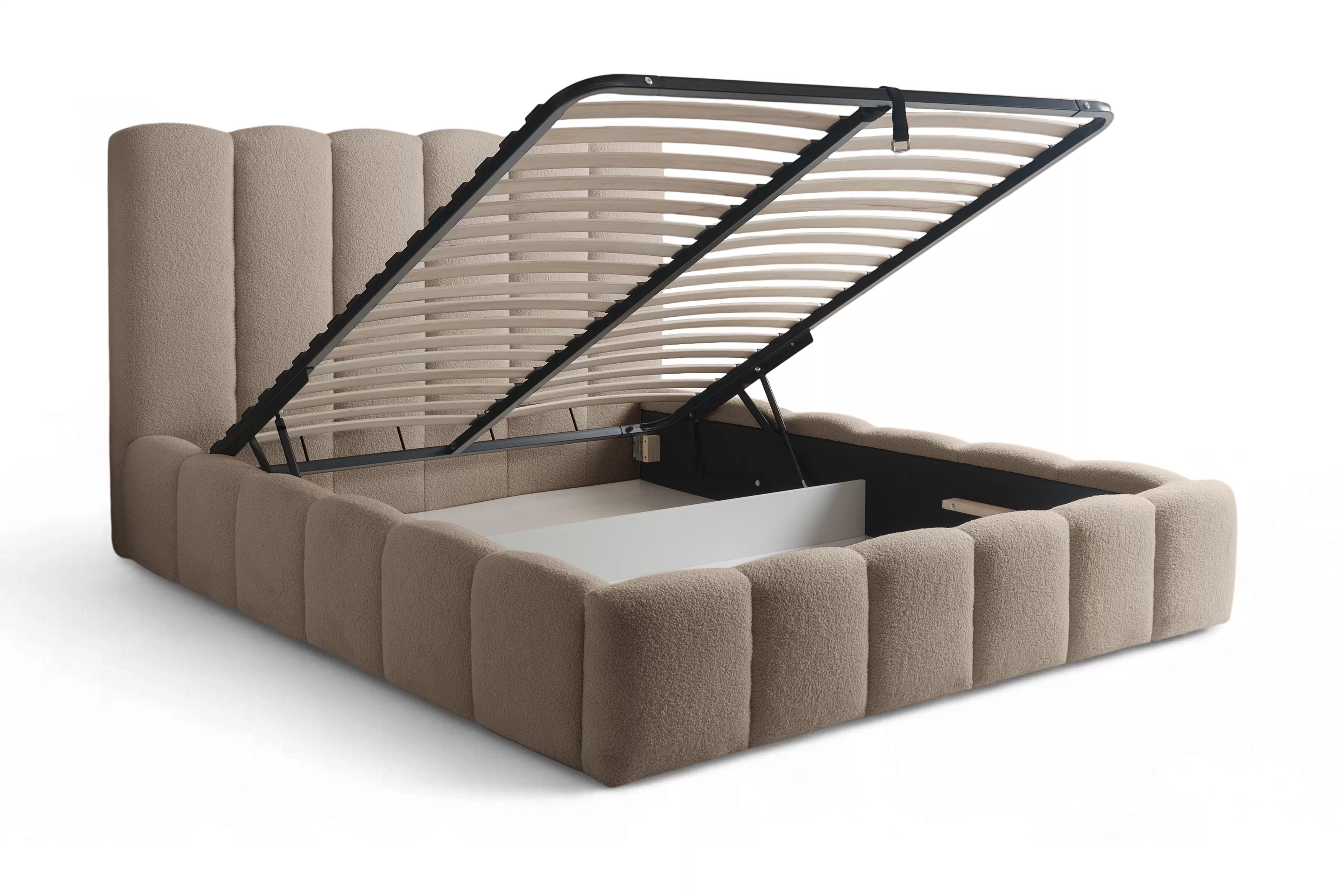 Čalúnená posteľ Aura 180x200 s úložným priestorom - tmavobéžová buklé Quelle 05 Posteľ čalúnená Aura 180x200 S vnútorným úložným priestorom- ciemno Béžová bukla Quelle 05