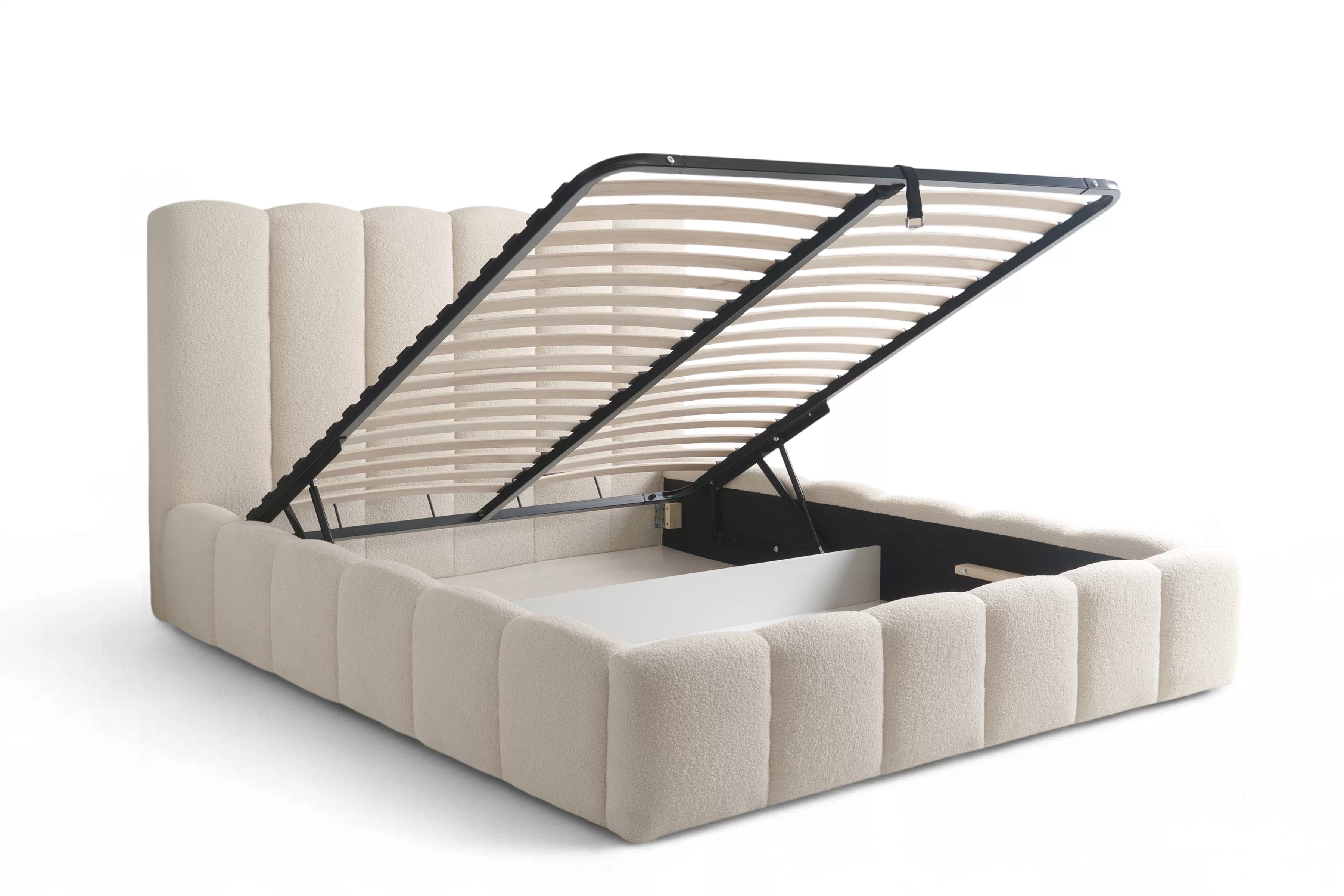 Manželská posteľ Aura s úložným priestorom 180x200 cm - svetlobéžové buklé Quelle 02 Posteľ čalúnená Aura 180x200 S vnútorným úložným priestorom- svetlý Béžová bukla Quelle 02 