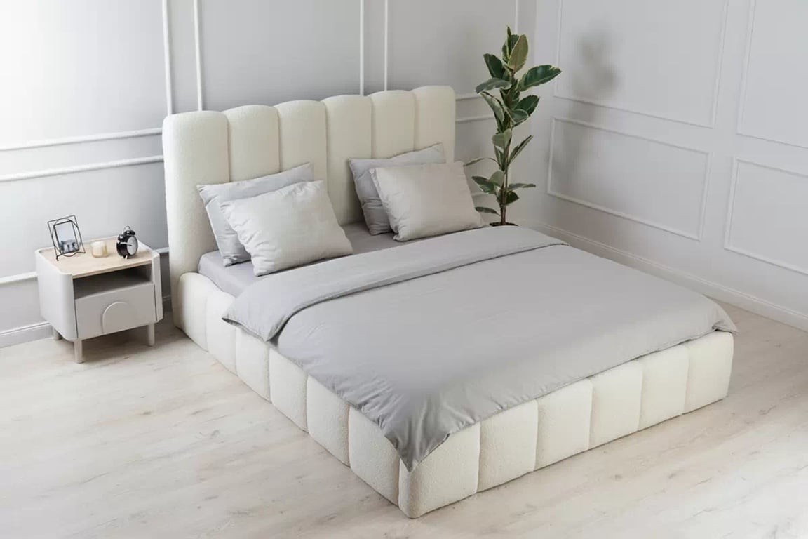 Čalouněná postel Aura 180x200 s úložným prostorem - světlý béž buklé Quelle 02 Postel čalouněné Aura 180x200 s úložným prostorem- světlý béžová bukla Quelle 02 