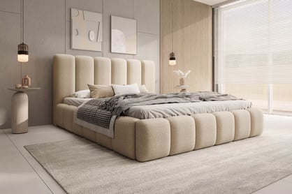 Čalouněná postel Aura 180x200 s úložným prostorem - světlý béž buklé Quelle 02 Postel čalouněné Aura 180x200 s úložným prostorem- světlý béžová bukla Quelle 02 