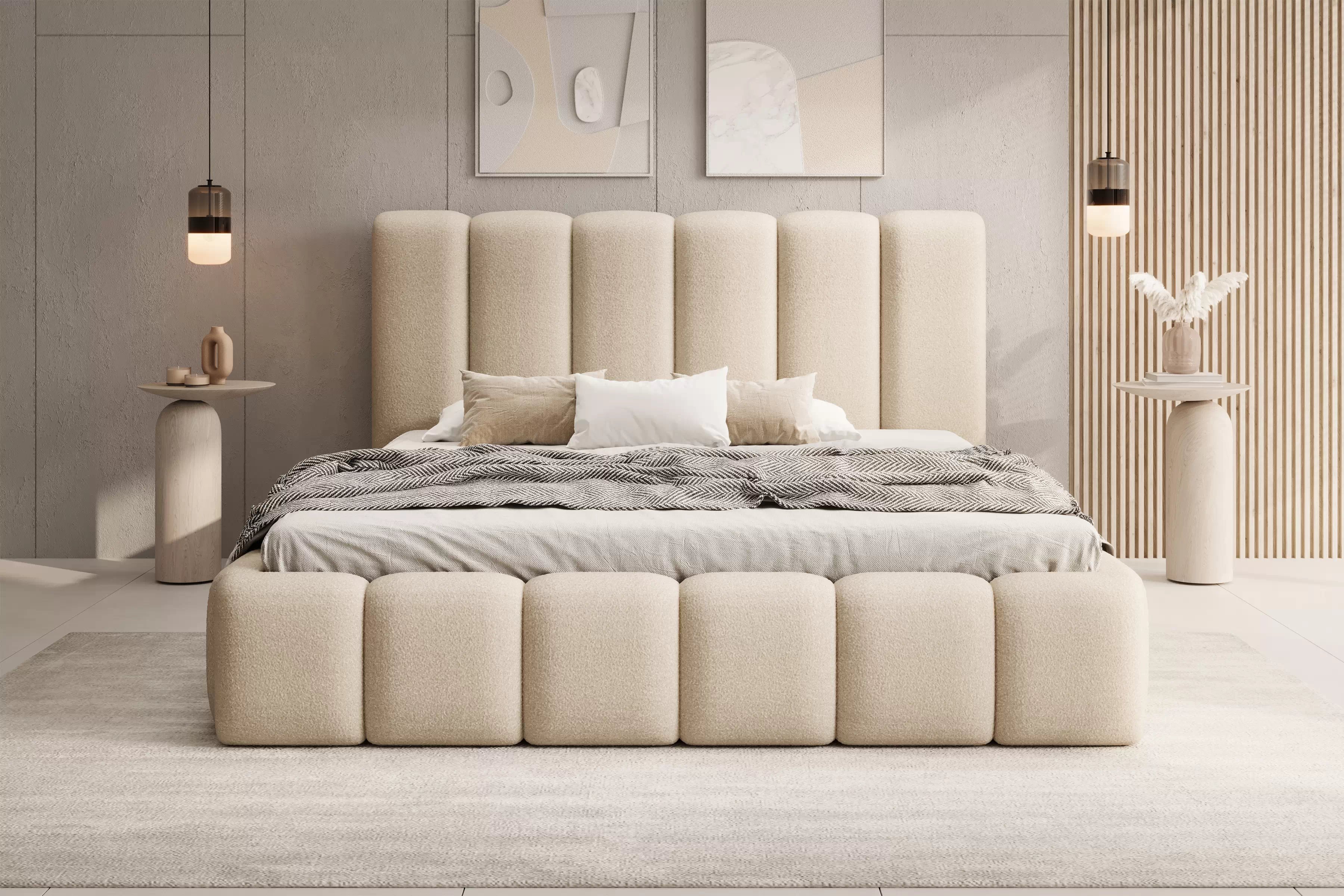 Čalouněná postel Aura 180x200 s úložným prostorem - světlý béž buklé Quelle 02 Postel čalouněné Aura 180x200 s úložným prostorem- světlý béžová bukla Quelle 02 