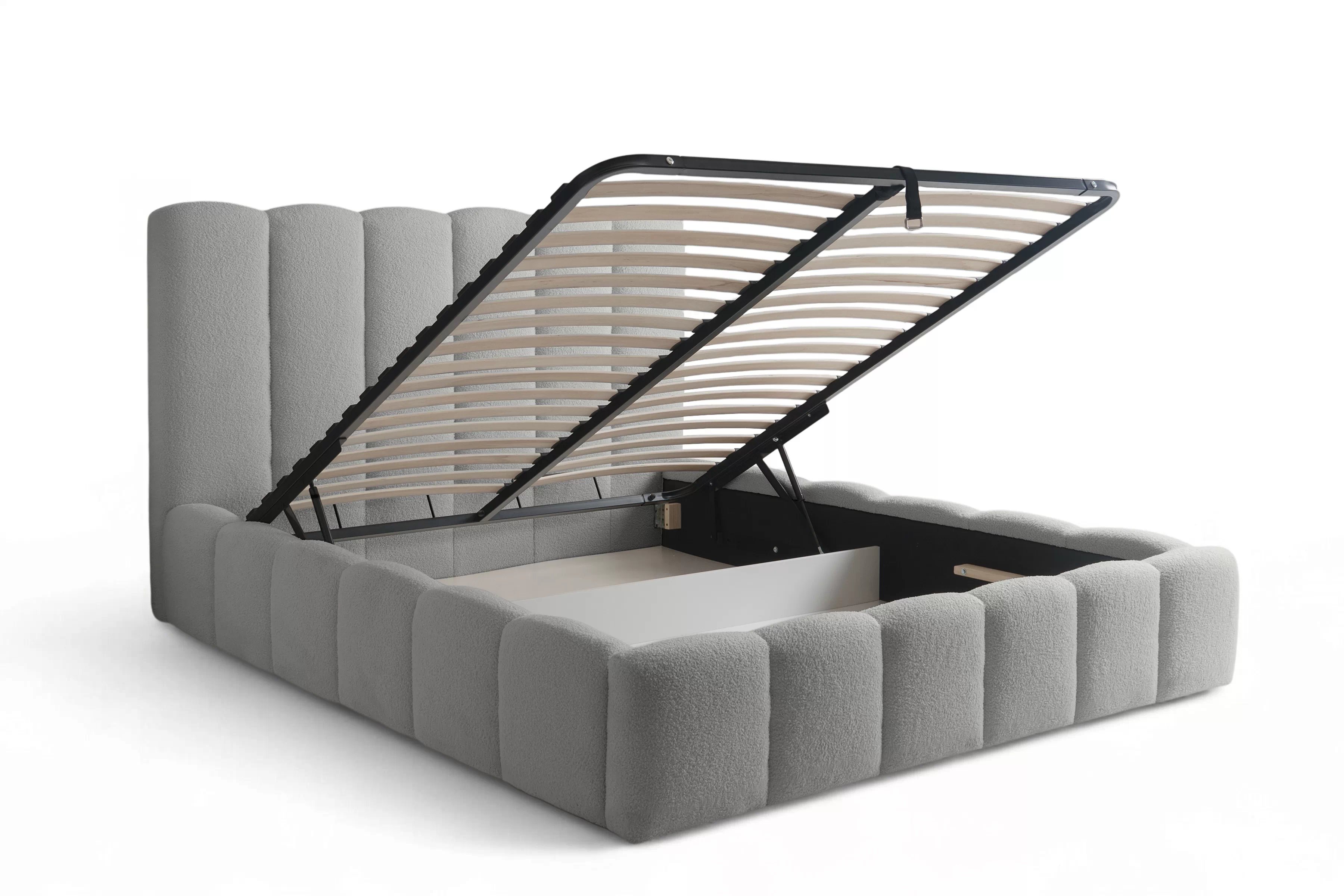 Manželská posteľ Aura 180x200 s úložným priestorom - sivé buklé Quelle 83 Posteľ čalúnená Aura 180x200 S vnútorným úložným priestorom- šedá bukla Quelle 83 