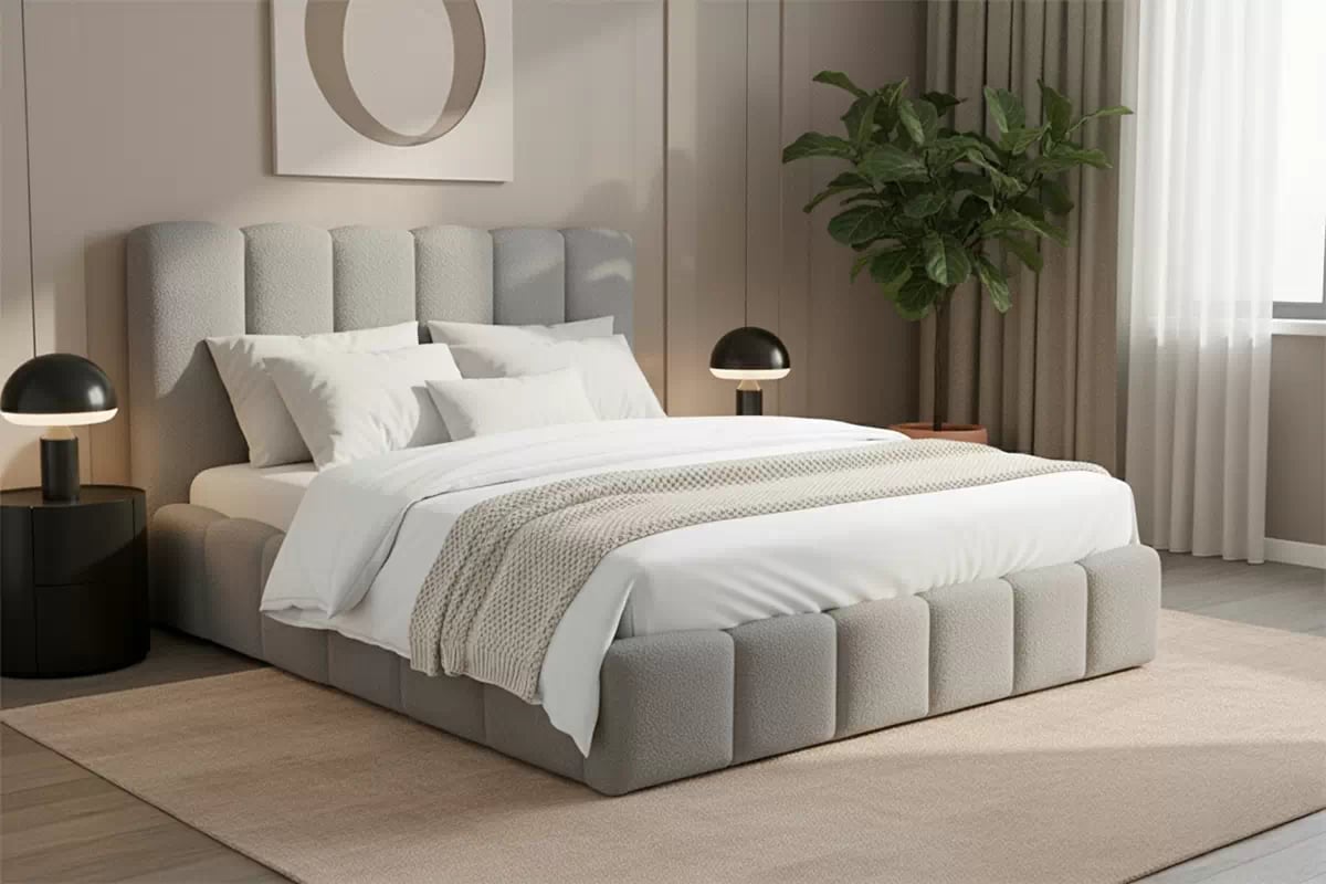 Manželská posteľ Aura 180x200 s úložným priestorom - sivé buklé Quelle 83 Posteľ čalúnená Aura 180x200 S vnútorným úložným priestorom- šedá bukla Quelle 83 