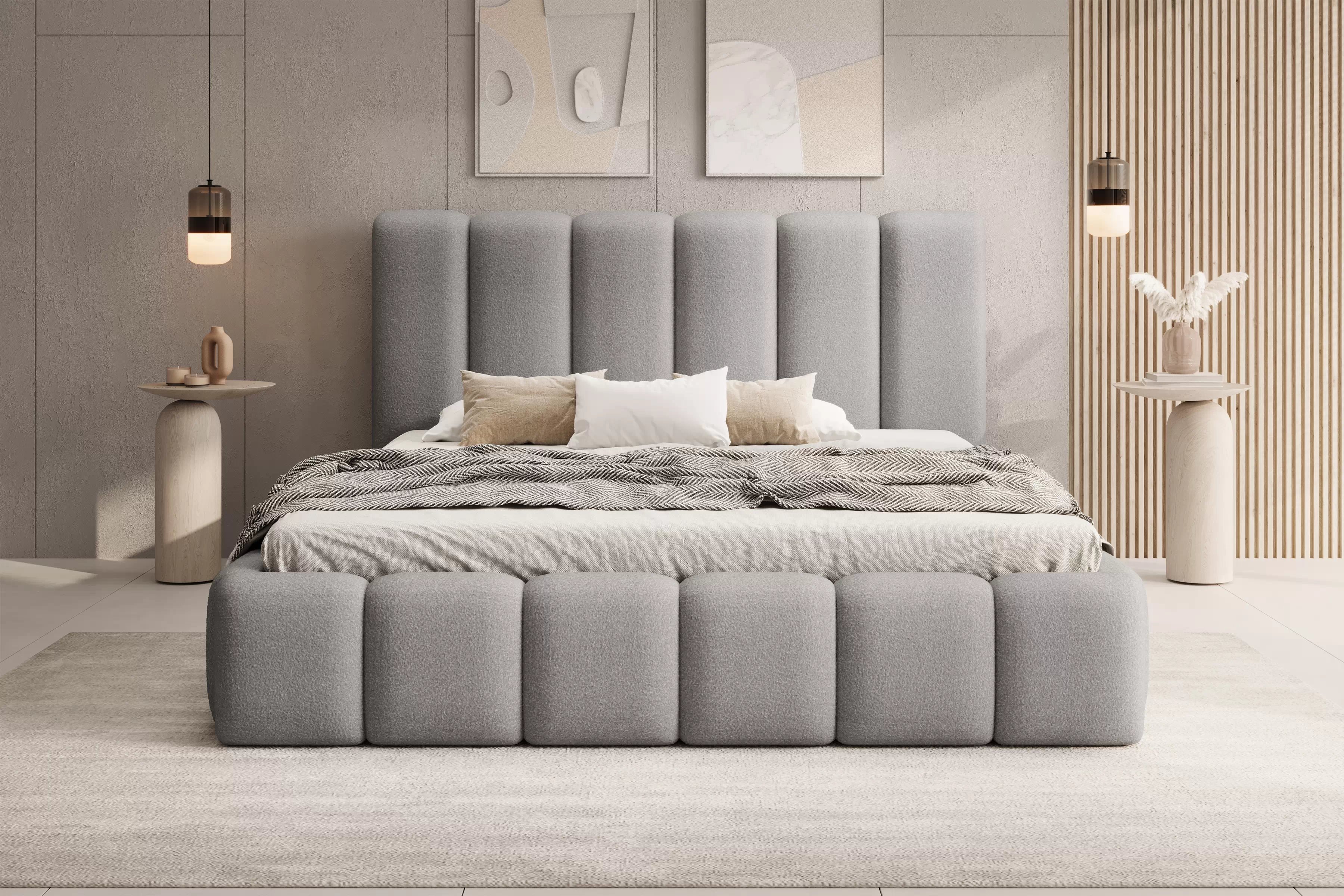 Čalouněná postel Aura 180x200 s úložným prostorem - šedá buklé Quelle 83 Postel čalouněné Aura 180x200 s úložným prostorem- šedá bukla Quelle 83 