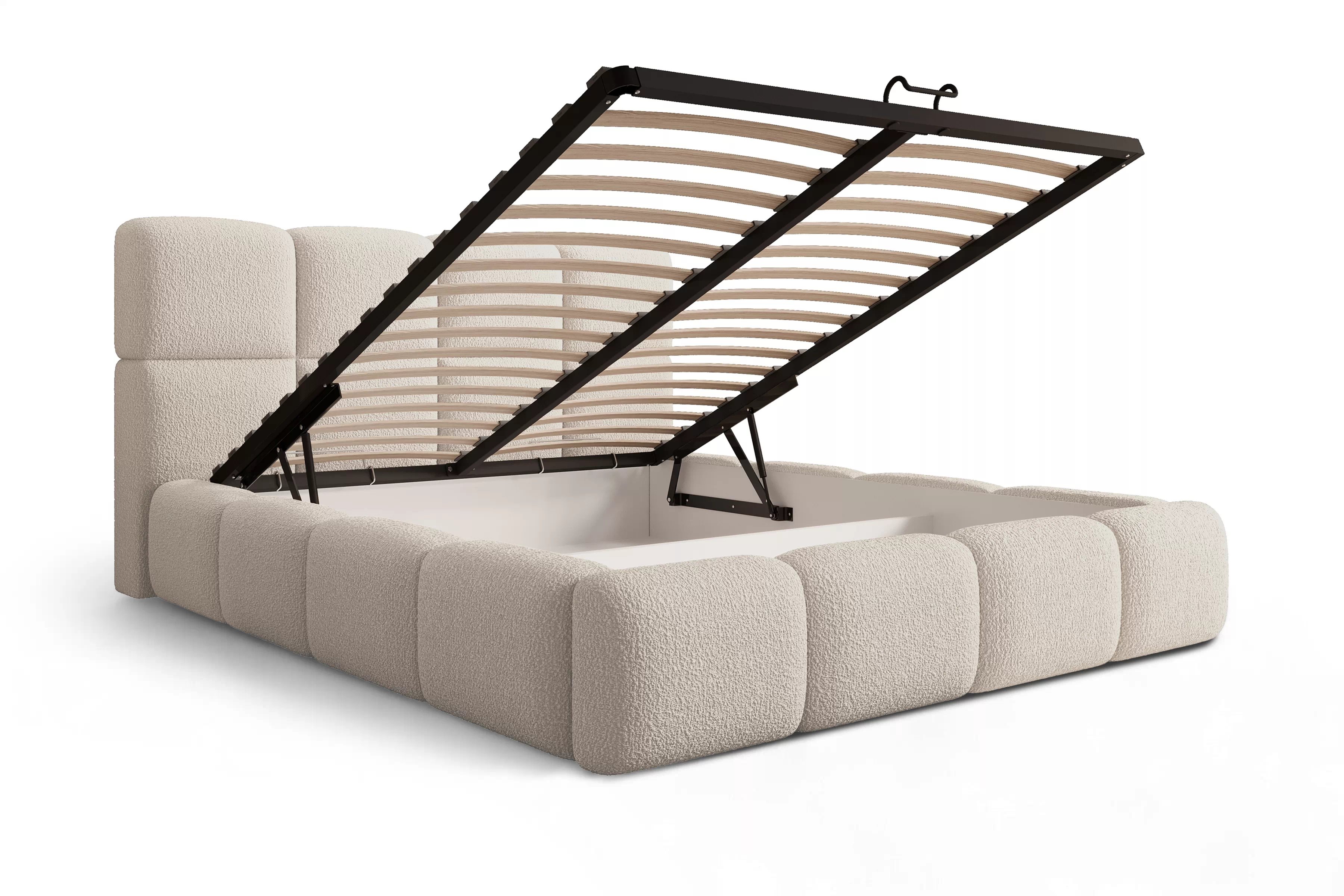 Čalúnená posteľ Cloud 160x200 s úložným priestorom - béžová bouclé Quelle 03 Posteľ čalúnená Cloud 160x200 S vnútorným úložným priestorom- Béžová bukla Quelle 03