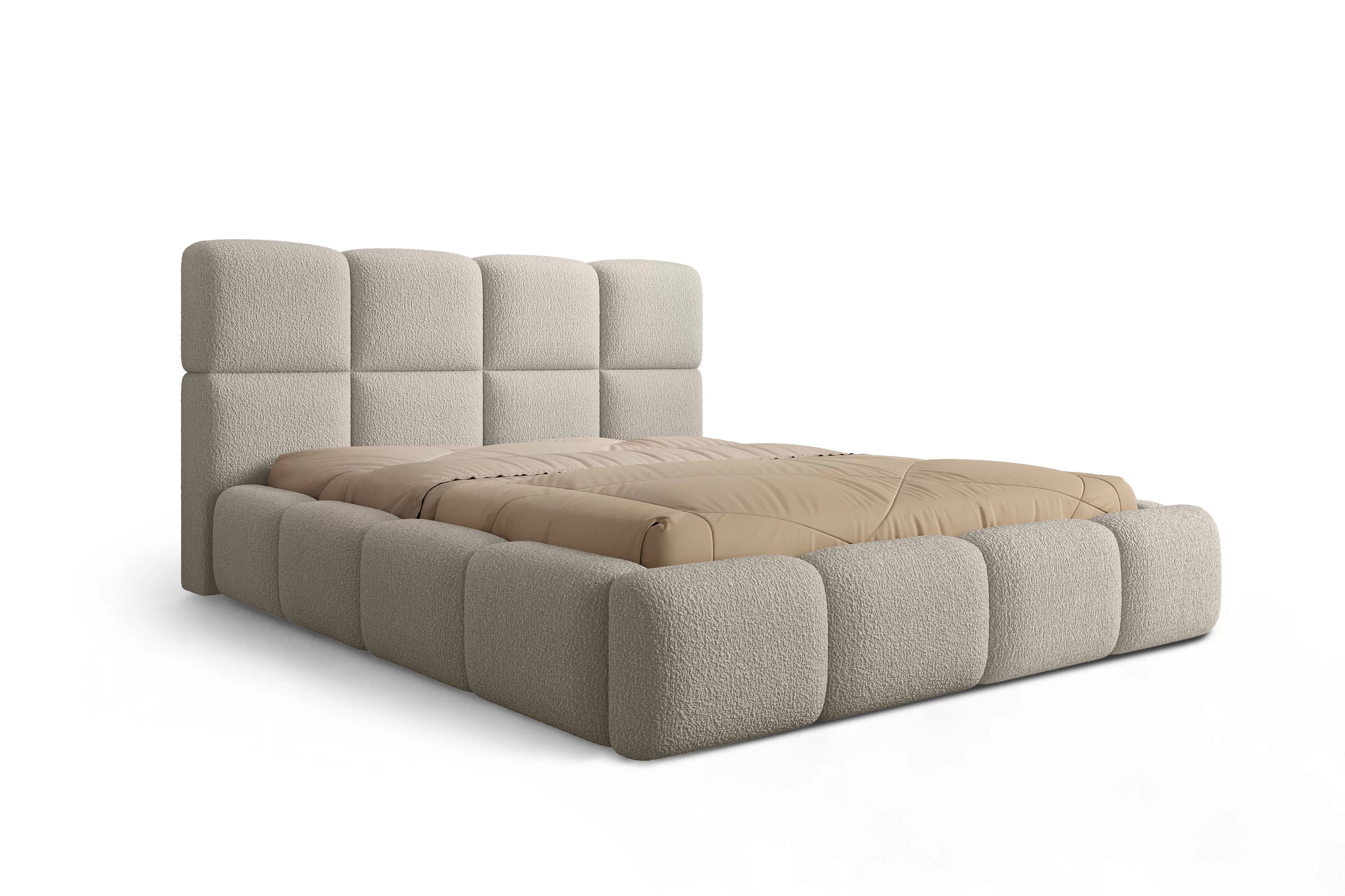 Manželská posteľ Cloud 160x200 s úložným priestorom - béžové buklé Quelle 05 Posteľ čalúnená Cloud 160x200 S vnútorným úložným priestorom- Béžová bukla Quelle 05 