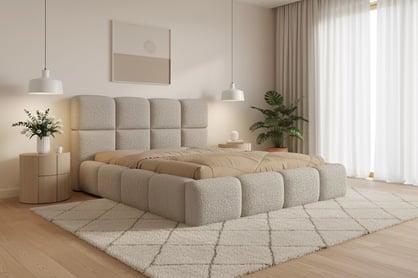 Čalúnená manželská posteľ Cloud 160x200 s úložným priestorom - béžová buklé látka Quelle 05 Posteľ čalúnená Cloud 160x200 S vnútorným úložným priestorom- Béžová bukla Quelle 05 