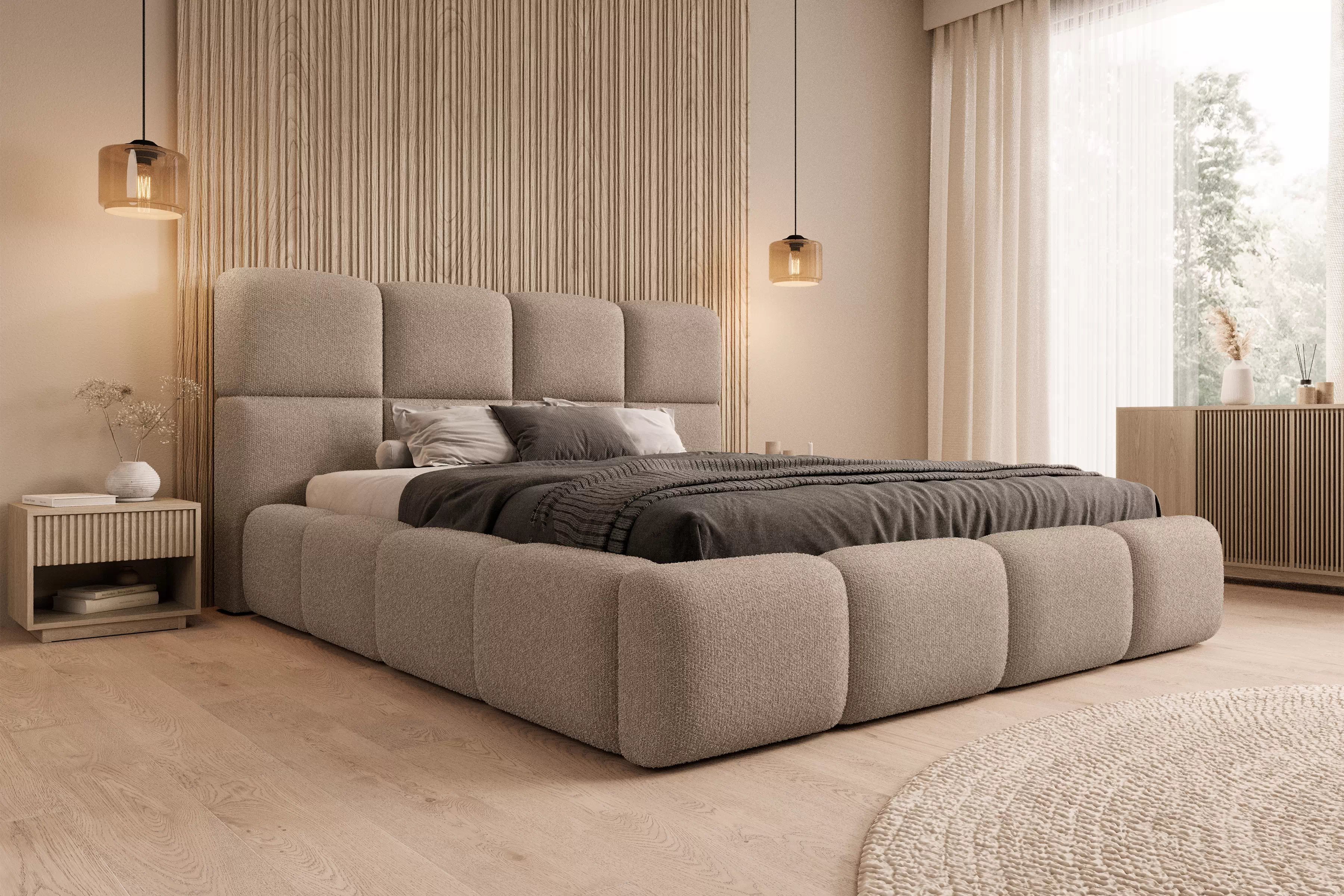 Čalúnená posteľ Cloud 160x200 s úložným priestorom - tmavobéžová buklé Quelle 05 Posteľ čalúnená Cloud 160x200 S vnútorným úložným priestorom- ciemno Béžová bukla Quelle 05