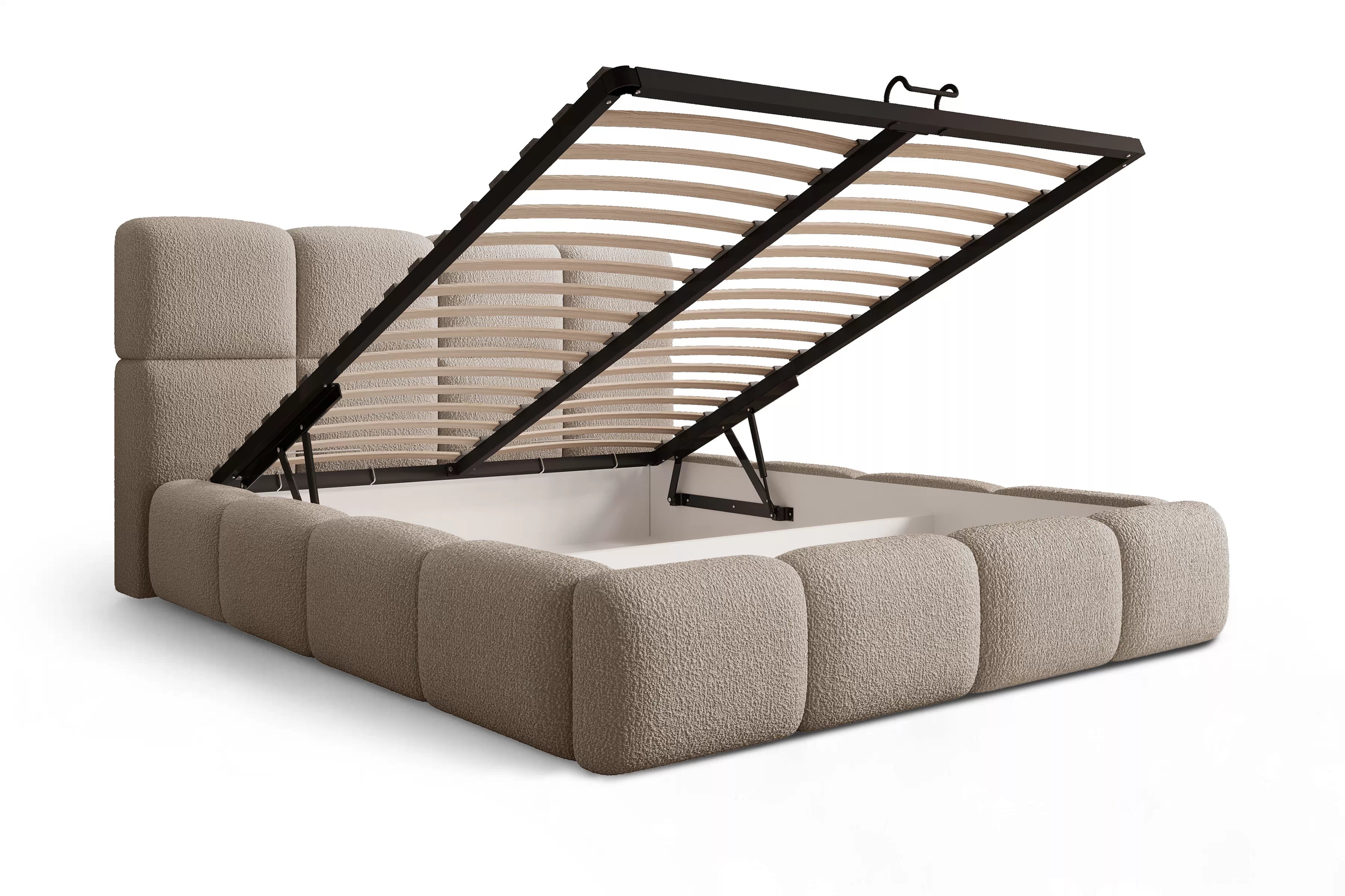 Čalúnená posteľ Cloud 160x200 s úložným priestorom - tmavobéžová buklé Quelle 05 Posteľ čalúnená Cloud 160x200 S vnútorným úložným priestorom- ciemno Béžová bukla Quelle 05