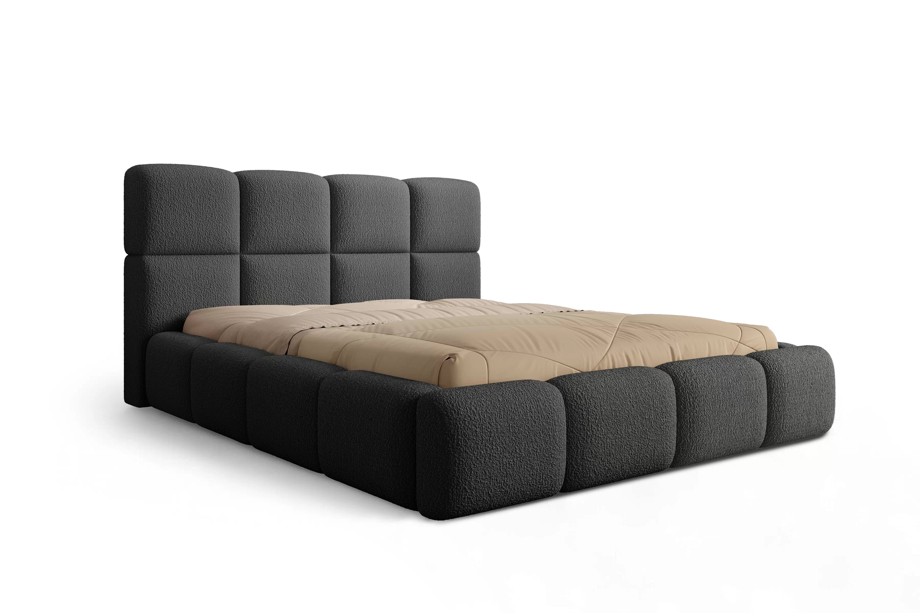 Manželská posteľ Cloud 160x200 s úložným priestorom - tmavosivé buklé Quelle 92 Posteľ čalúnená Cloud 160x200 S vnútorným úložným priestorom- ciemno šedá bukla Quelle 92