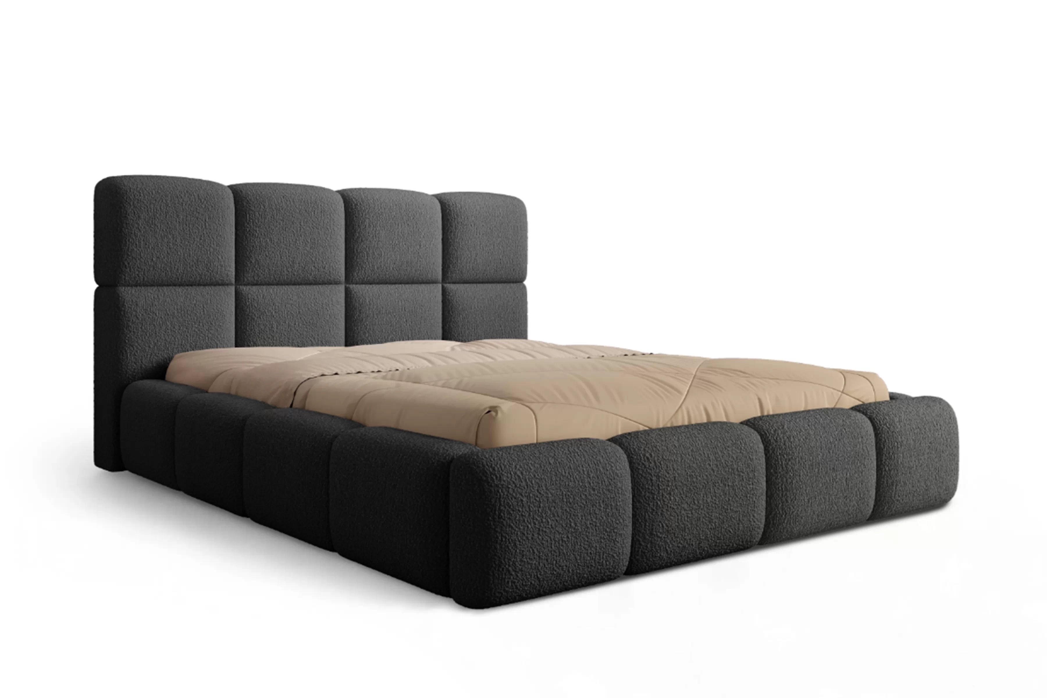 Manželská posteľ Cloud 160x200 s úložným priestorom - tmavosivé buklé Quelle 92 Posteľ čalúnená Cloud 160x200 S vnútorným úložným priestorom- ciemno šedá bukla Quelle 92