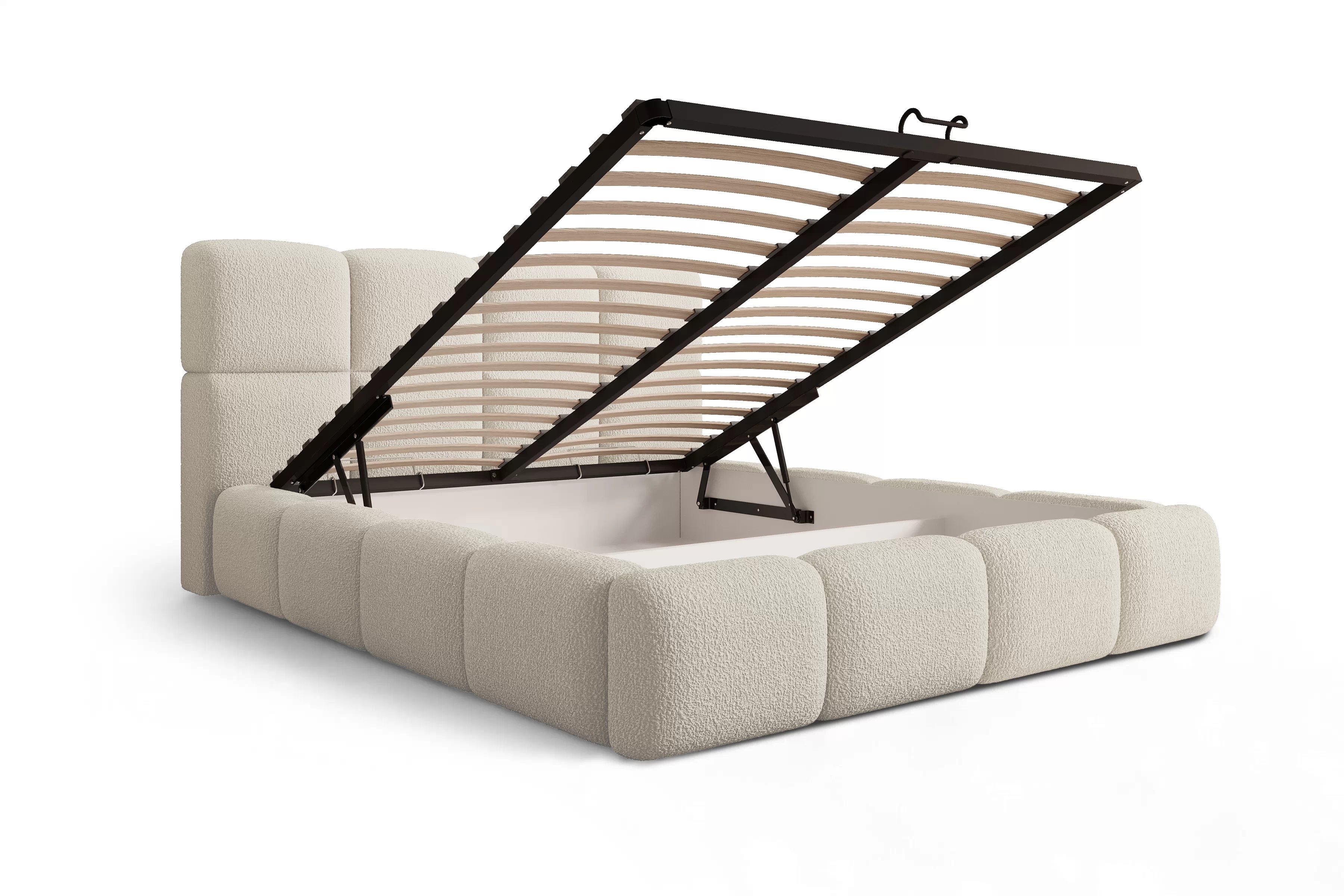 Manželská posteľ Cloud 160x200 s úložným priestorom - svetlobéžové buklé Quelle 02 Posteľ čalúnená Cloud 160x200 S vnútorným úložným priestorom- svetlý Béžová bukla Quelle 02 