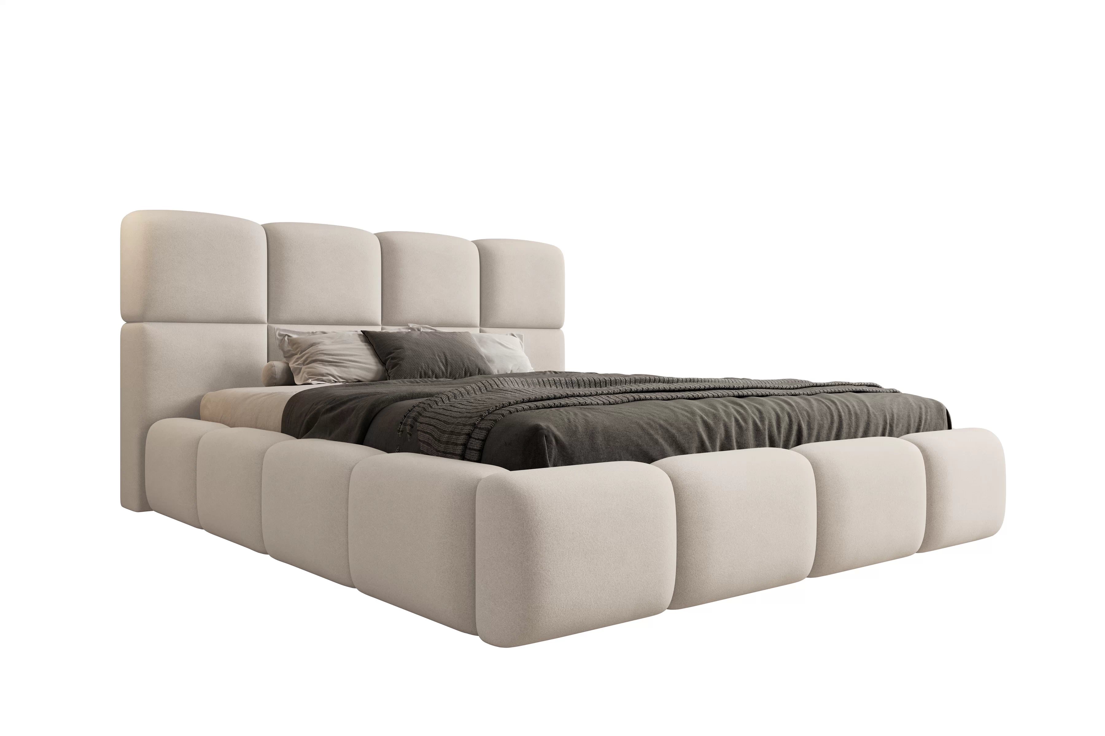 Čalúnená posteľ Cloud 160x200 s úložným priestorom - svetlý béžový zamat Castel 03 Posteľ čalúnená Cloud 160x200 S vnútorným úložným priestorom- svetlý Béžová velúr Castel 03