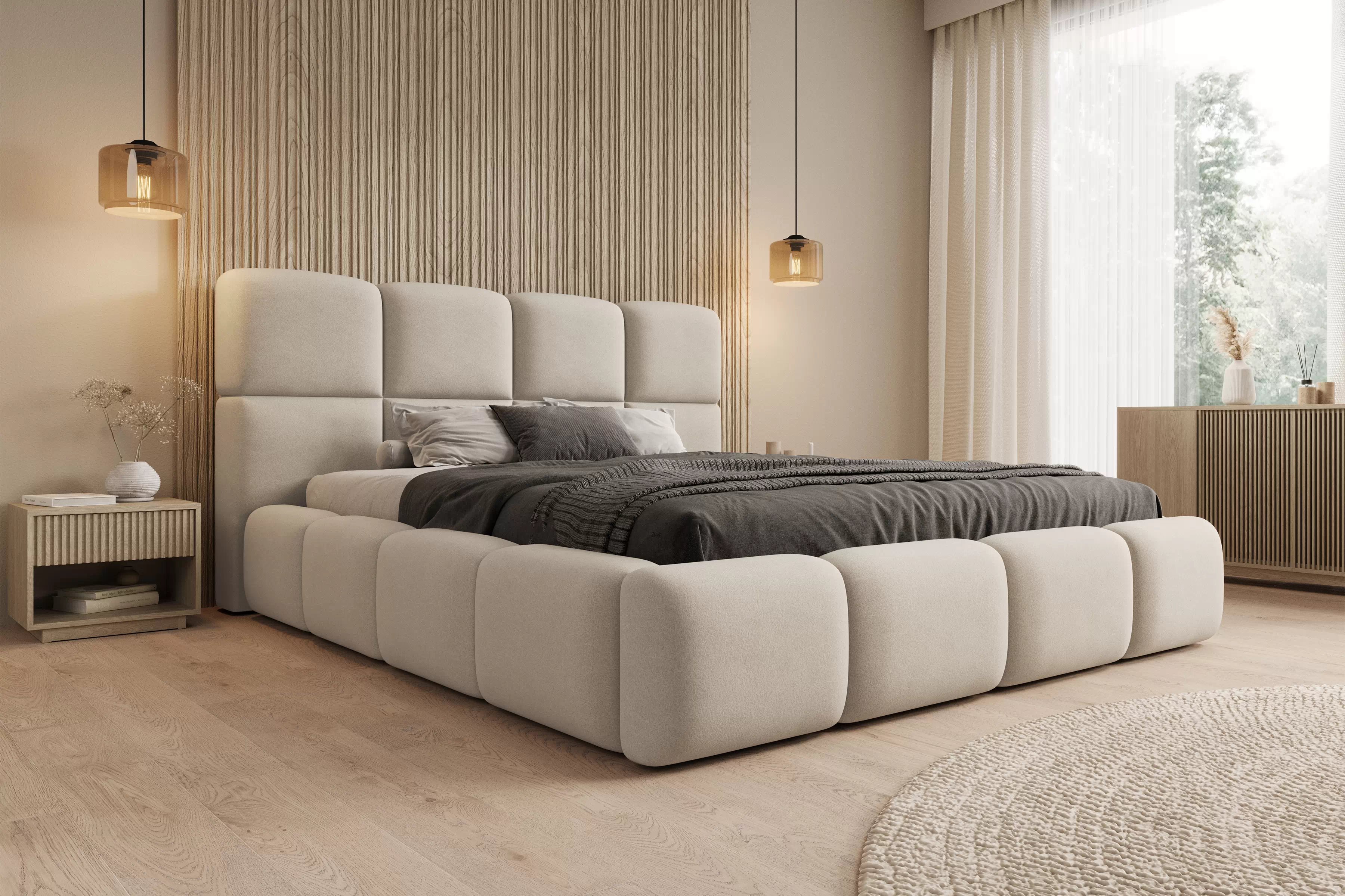 Čalúnená posteľ Cloud 160x200 s úložným priestorom - svetlý béžový zamat Castel 03 Posteľ čalúnená Cloud 160x200 S vnútorným úložným priestorom- svetlý Béžová velúr Castel 03