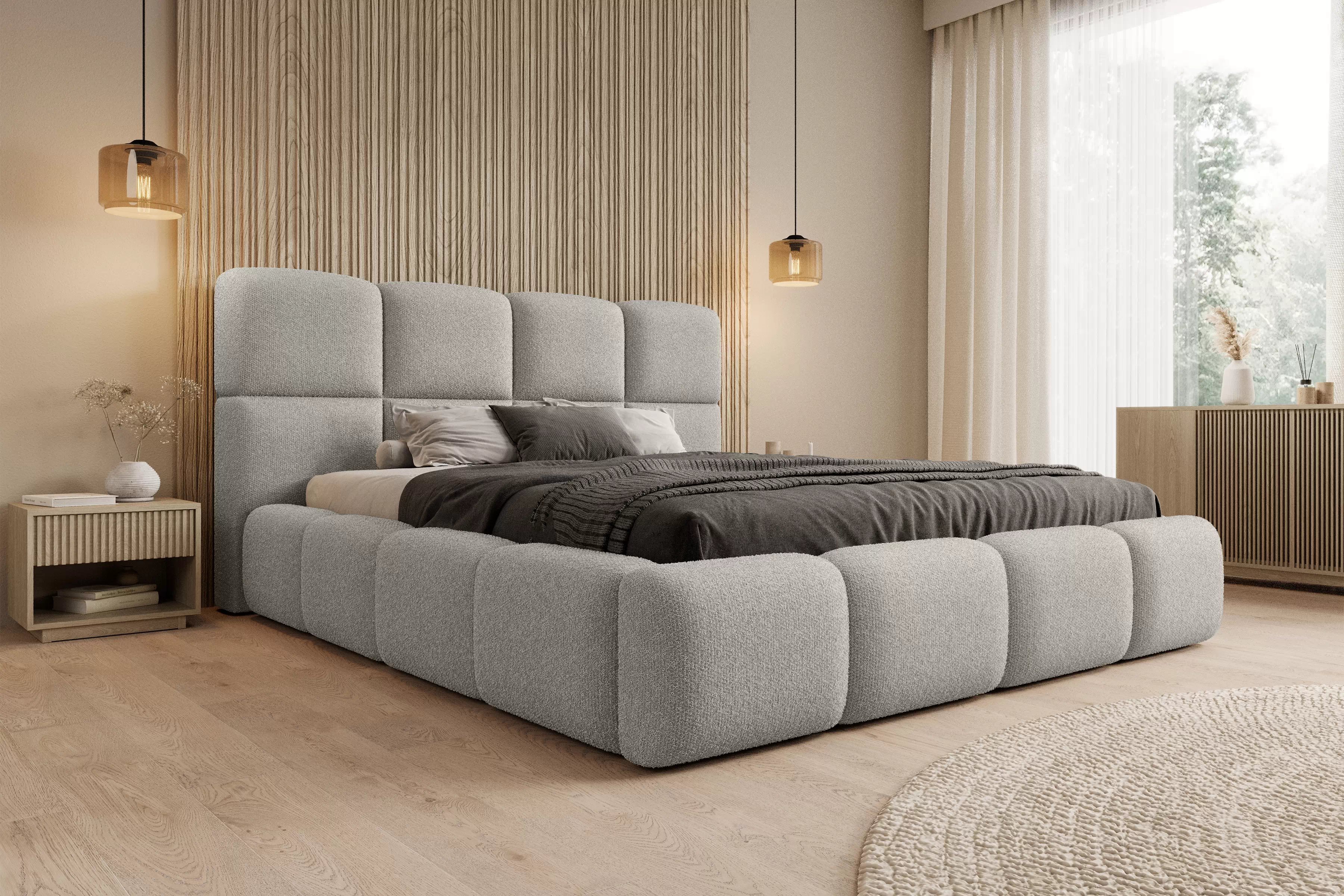 Manželská posteľ Cloud 160x200 s úložným priestorom - sivé buklé Quelle 83 Posteľ čalúnená Cloud 160x200 S vnútorným úložným priestorom- šedá bukla Quelle 83