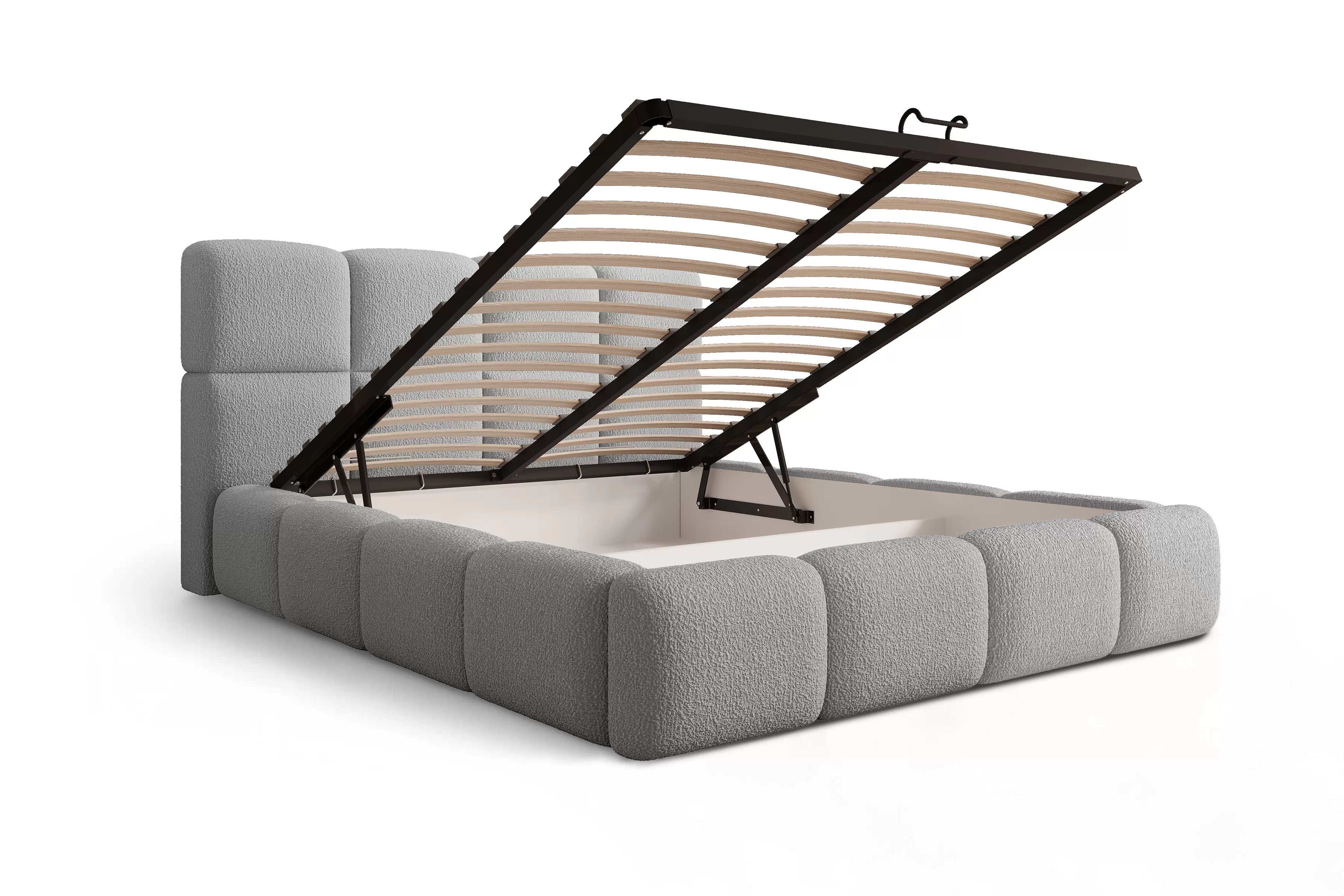 Manželská posteľ Cloud 160x200 s úložným priestorom - sivé buklé Quelle 83 Posteľ čalúnená Cloud 160x200 S vnútorným úložným priestorom- šedá bukla Quelle 83