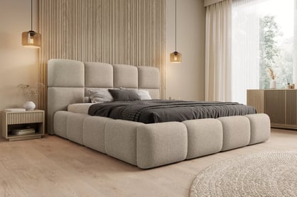 Manželská posteľ Cloud 180x200 s úložným priestorom - béžové buklé Quelle 05 Posteľ čalúnená Cloud 180x200 S vnútorným úložným priestorom- Béžová bukla Quelle 05 