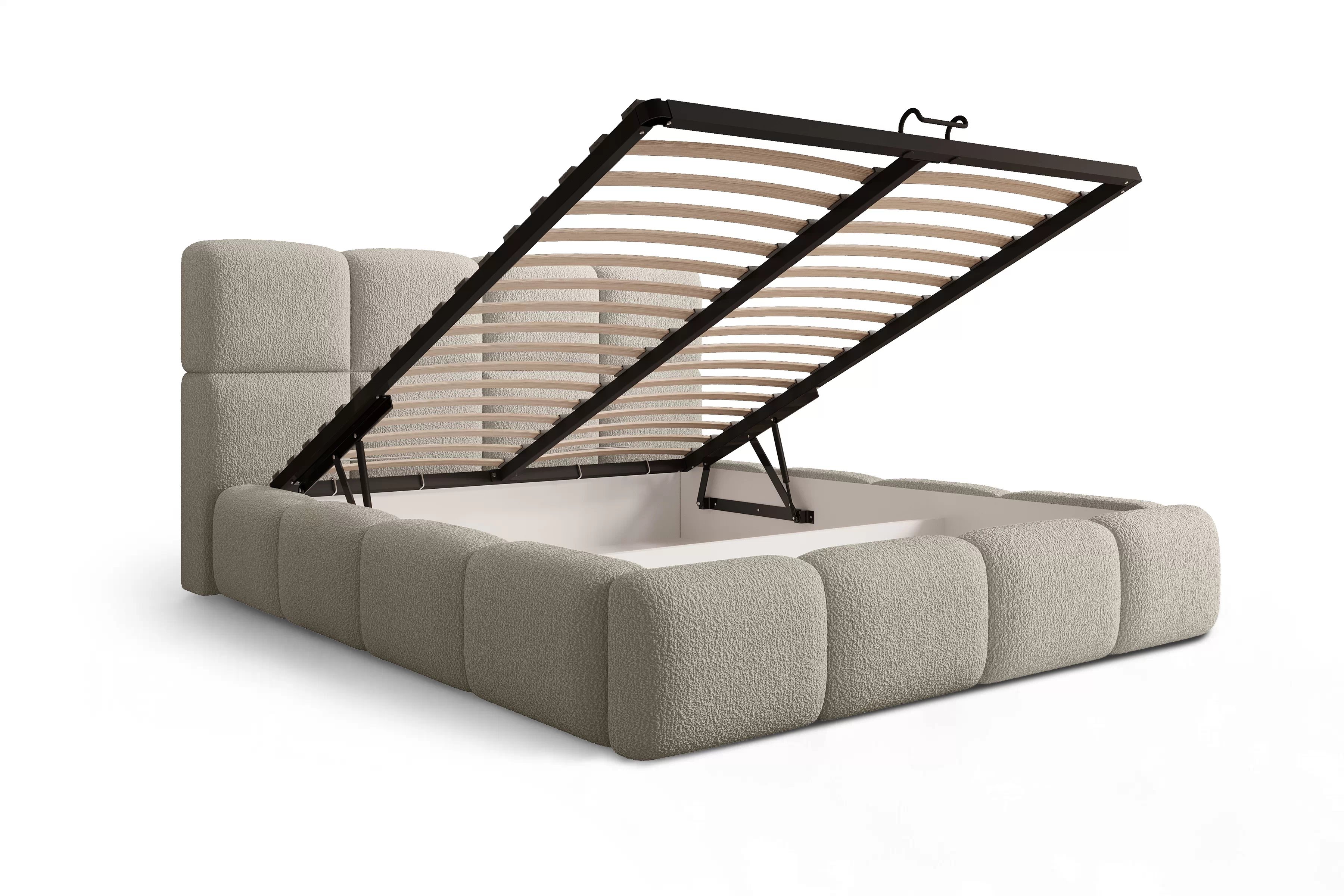 Manželská posteľ Cloud 180x200 s úložným priestorom - béžové buklé Quelle 05 Posteľ čalúnená Cloud 180x200 S vnútorným úložným priestorom- Béžová bukla Quelle 05 