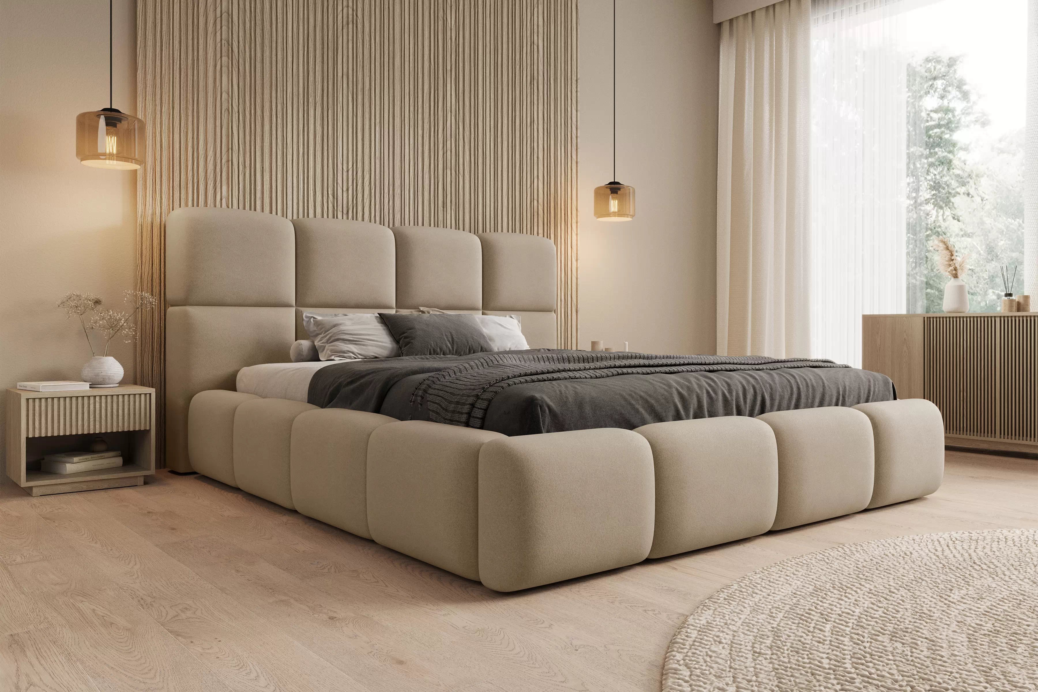 Čalouněná postel Cloud 180x200 s úložným prostorem - béžový samet Castel 15 Postel čalouněné Cloud 180x200 s úložným prostorem- béžová samet Castel 15