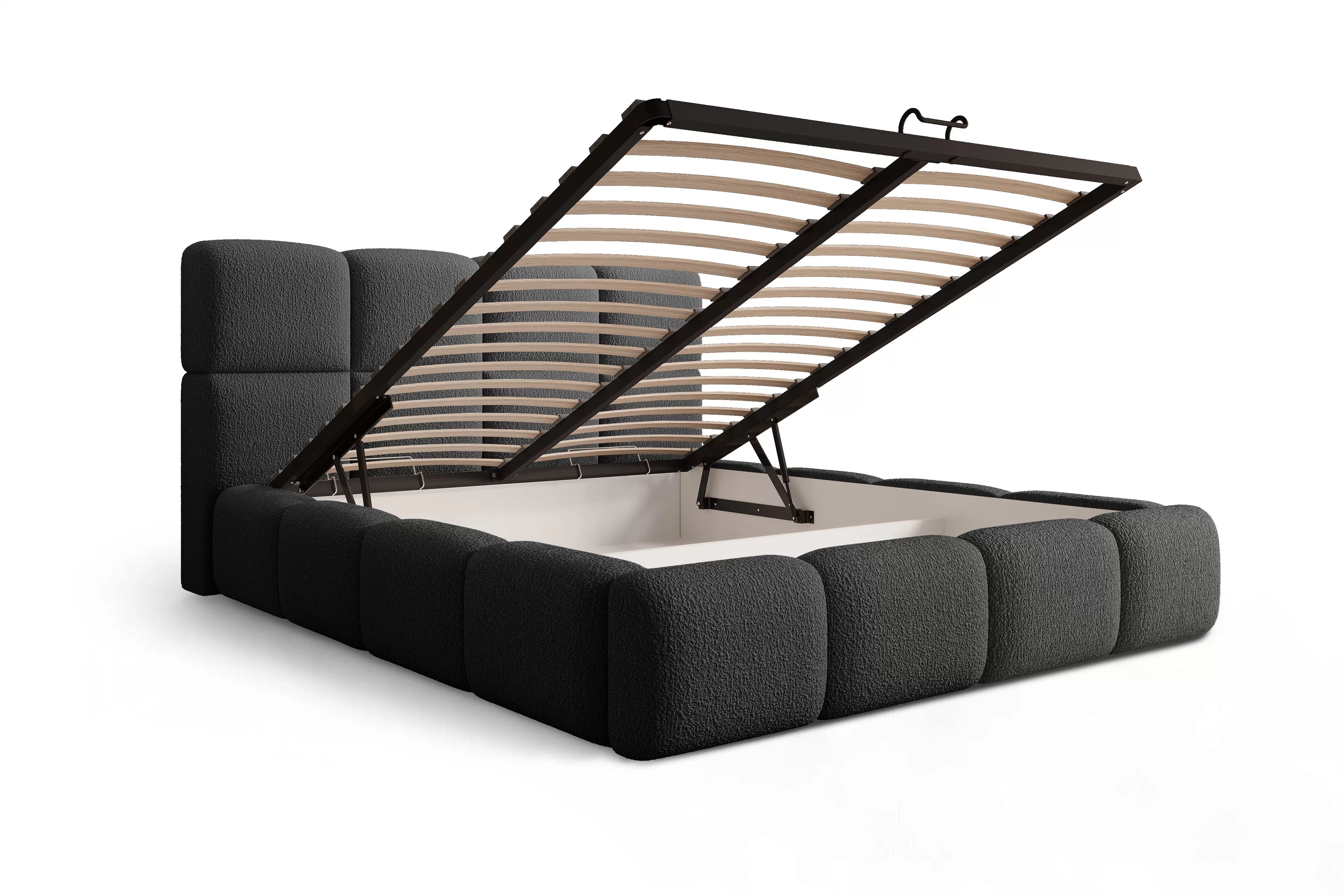 Manželská posteľ Cloud 180x200 s úložným priestorom - tmavosivé buklé Quelle 92 Posteľ čalúnená Cloud 180x200 S vnútorným úložným priestorom- ciemno šedá bukla Quelle 92 