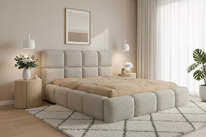 Čalúnená manželská posteľ Cloud 180x200 s úložným priestorom - svetlobéžová buklé látka Quelle 02 Posteľ čalúnená Cloud 180x200 S vnútorným úložným priestorom- svetlý Béžová bukla Quelle 02 