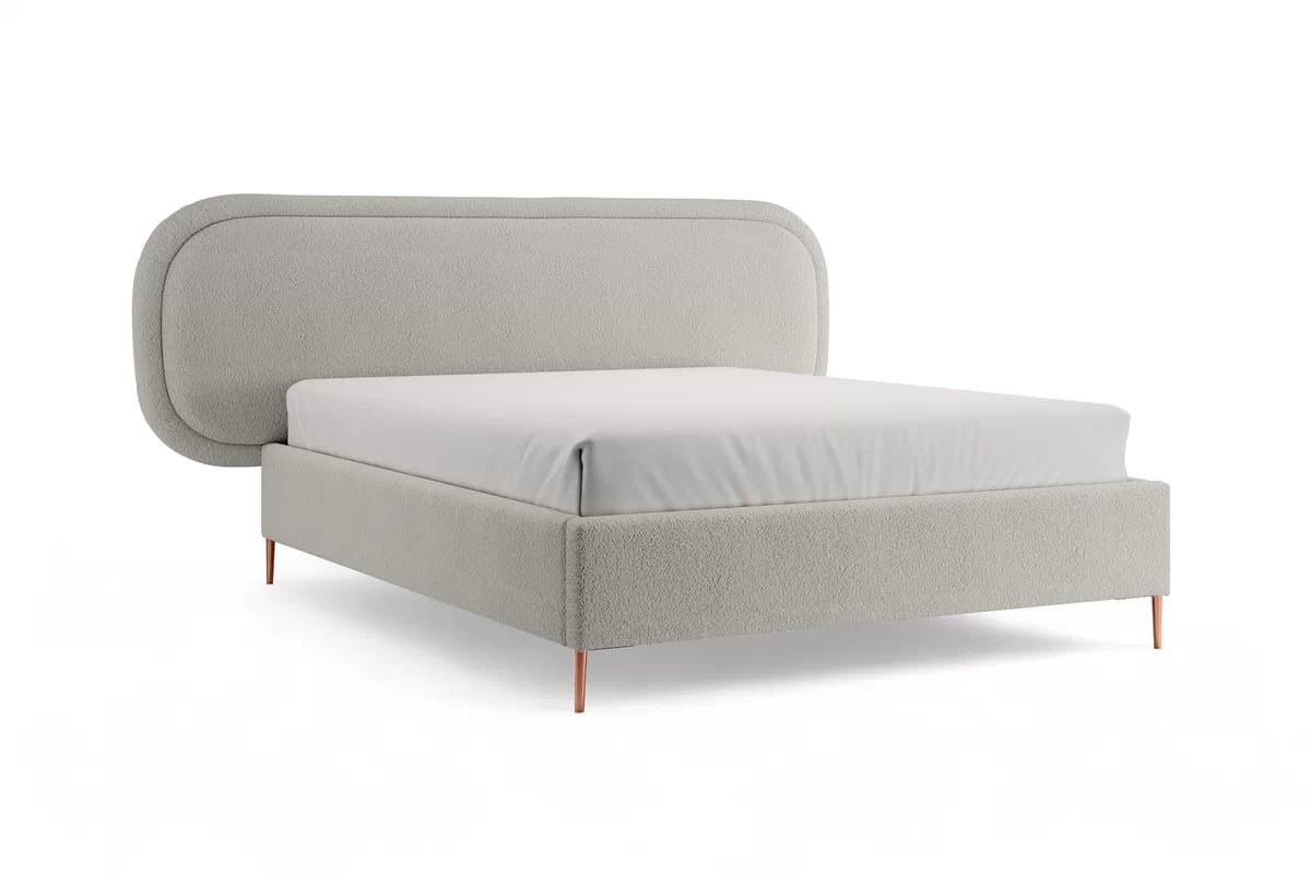 Posteľ čalouněné Delmi 160x200 - popielata boucle Lambi 11 / nožičky miedziane  Posteľ čalouněné Delmi 160x200 - popielata boucle Lambi 11 / nožičky miedziane