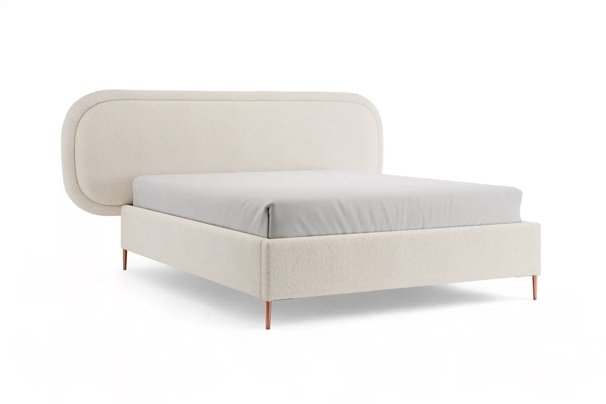 Čalouněná postel Delmi 180x200 s roštem - světle béžová boucle Lambi 8 / měděné nohy Postel čalouněné Delmi 180x200 ze stelazem - světlý béžová boucle Lambi 8 / Nohy miedziane