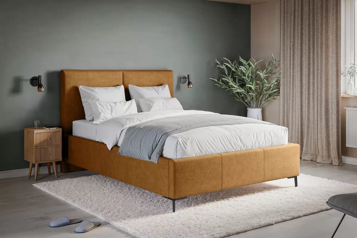 Posteľ čalouněné Lektis 140x200 - midowy Hnedá látka ľahkočistiaca Maya 06 / nožičky kovové čierny  Posteľ čalouněné Lektis 140x200 - midowy Hnedá látka ľahkočistiaca Maya 06 / nožičky kovové čierny