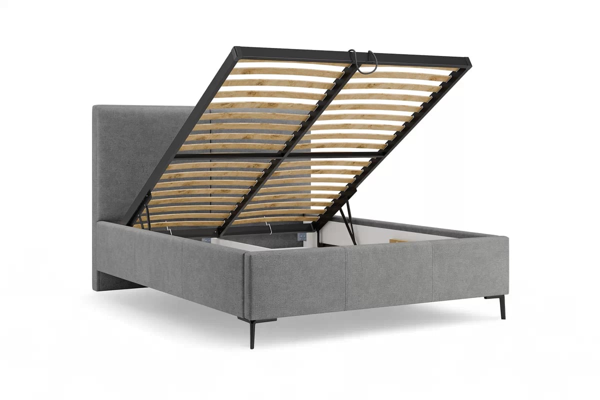 Čalouněná postel Lektis 140x200 s roštem a úložným prostorem - šedá látka Maya 18 / černé kovové nohy Postel čalouněné Lektis 140x200 ze stelazem a úložným prostorem - šedá potahová látka snadno čistitelný Maya 18 / Nohy kovové černá