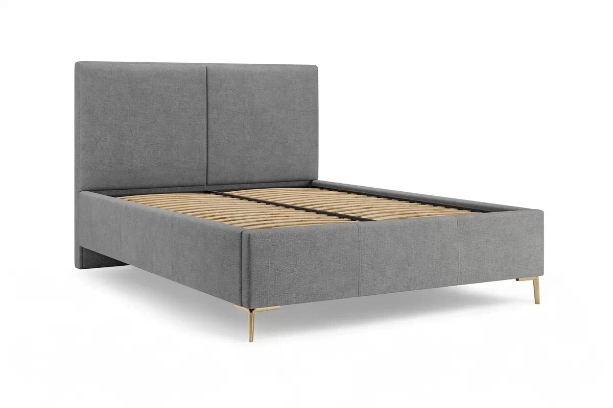 Čalúnená posteľ Lektis 160x200 - sivá látka Maya 18 / zlaté kovové nožičky Posteľ čalouněné Lektis 160x200 - šedá látka ľahkočistiaca Maya 18 / nožičky kovové zlote