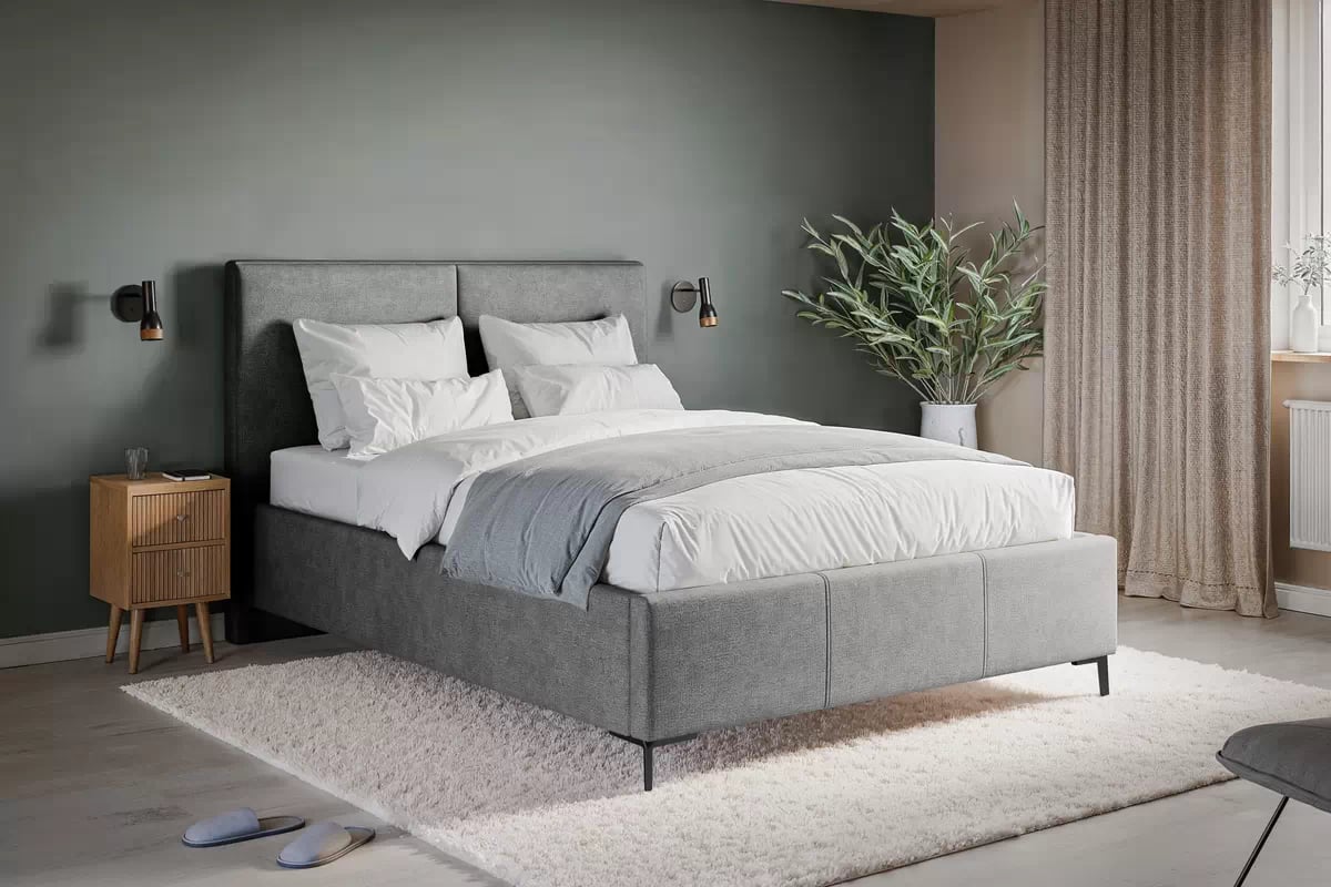 Čalouněná postel Lektis 160x200 s roštem - šedá látka Maya 18 / černé kovové nohy Postel čalouněné Lektis 160x200 ze stelazem - šedá potahová látka snadno čistitelný Maya 18 / Nohy kovové černá 