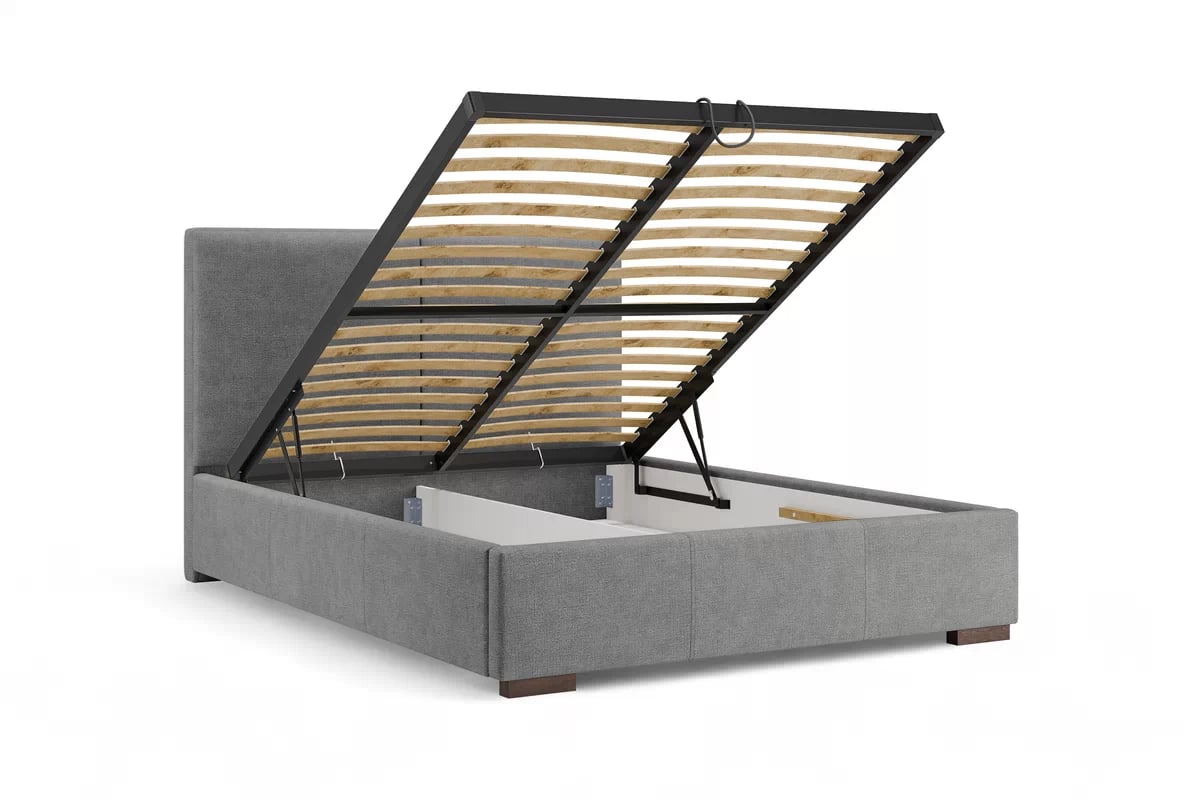 Čalouněná postel Lektis 180x200 s roštem a úložným prostorem - šedá látka Maya 18 / nohy wenge Postel čalouněné Lektis 180x200 ze stelazem a úložným prostorem - šedá potahová látka snadno čistitelný Maya 18 / Nohy dřevěná wenge